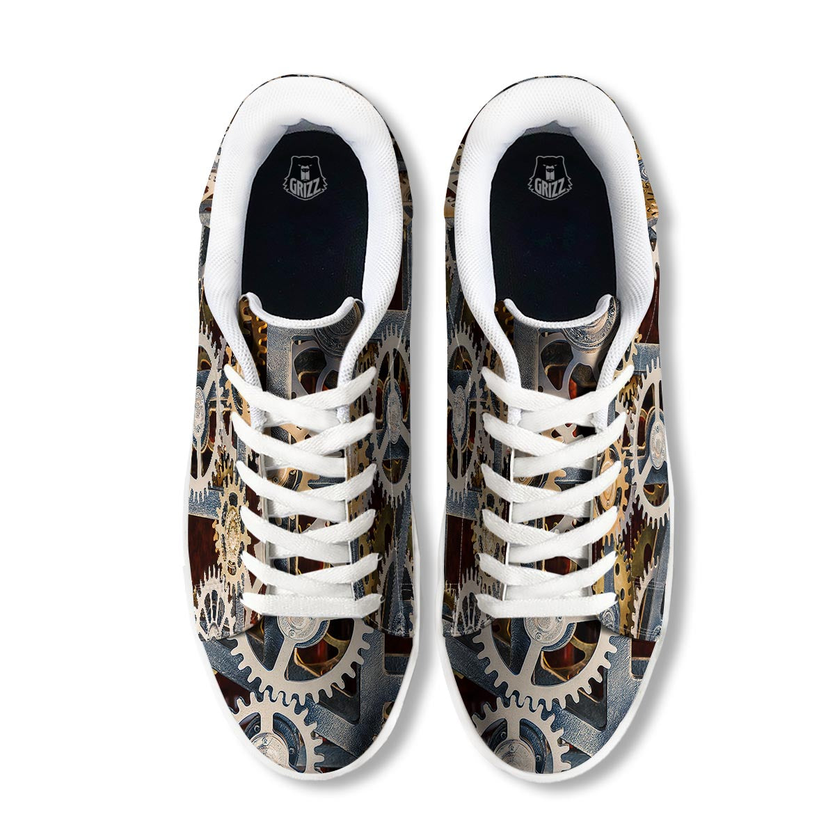 Cogs And Steampunk Gears Print White Low Top Sneakers-grizzshop