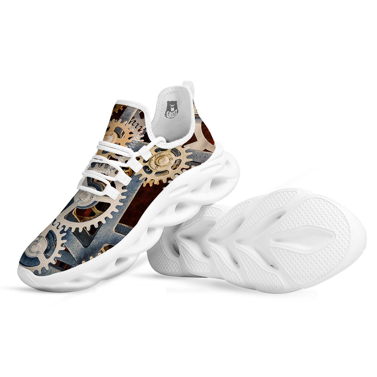 Cogs And Steampunk Gears Print White Running Shoes-grizzshop