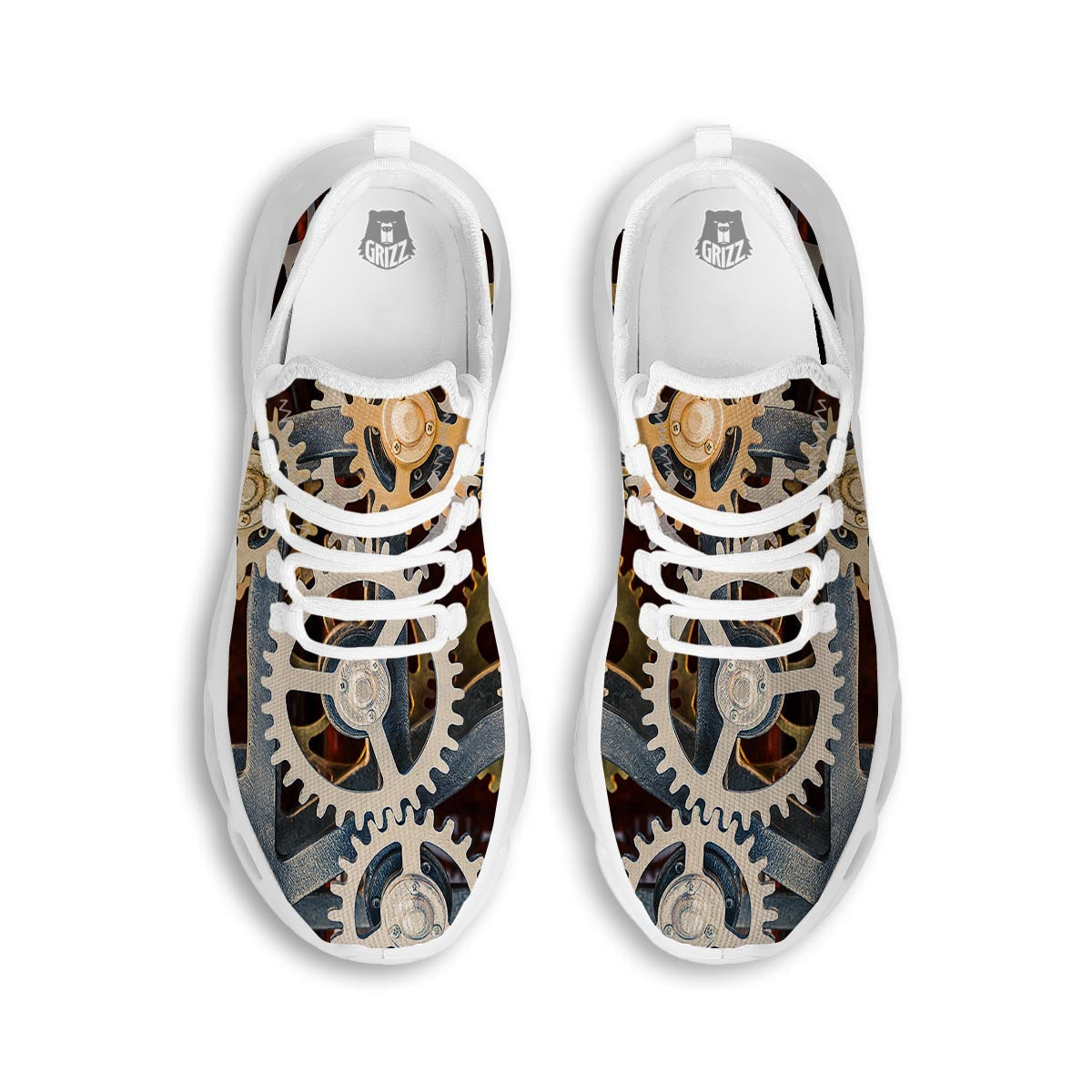 Cogs And Steampunk Gears Print White Running Shoes-grizzshop
