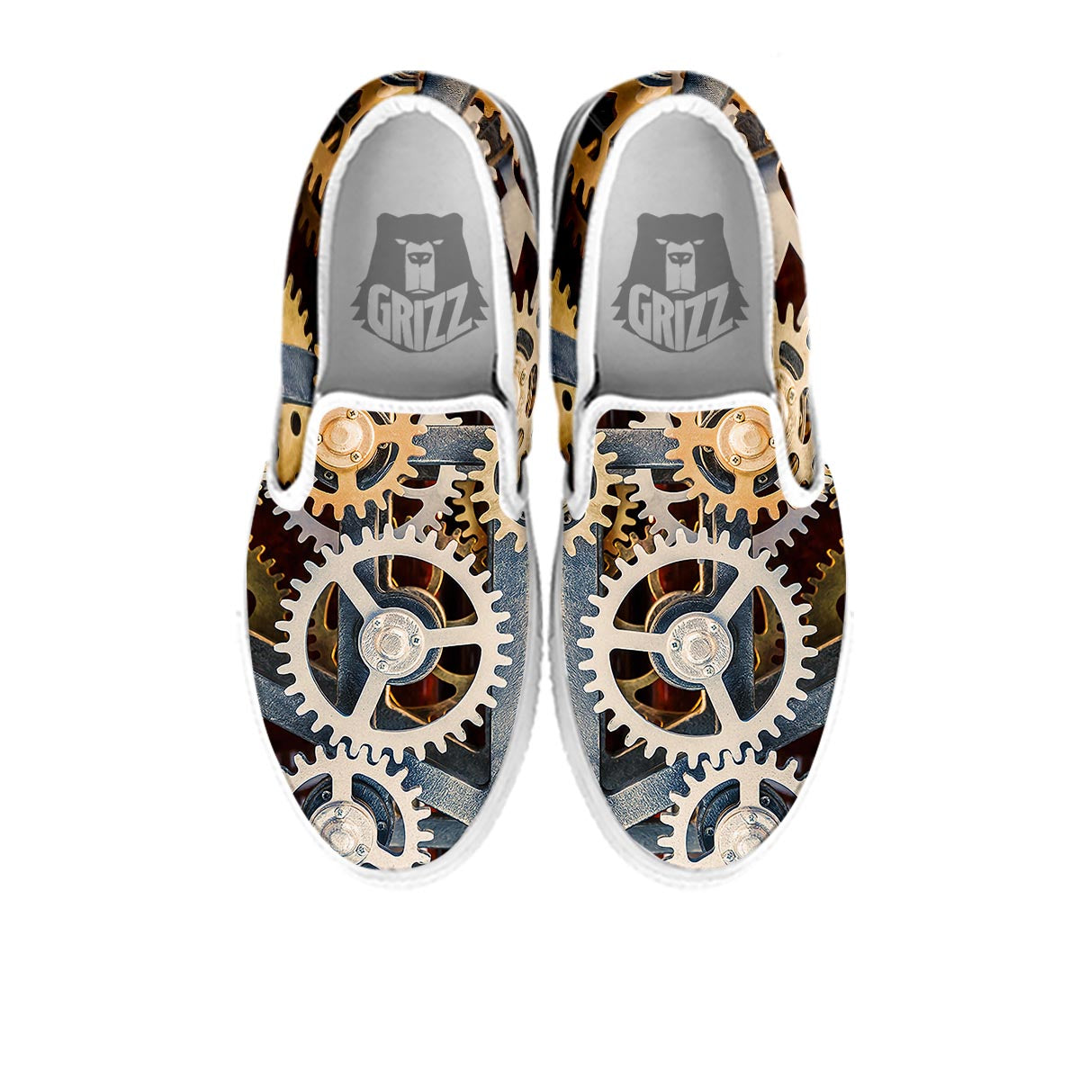 Cogs And Steampunk Gears Print White Slip On Shoes-grizzshop