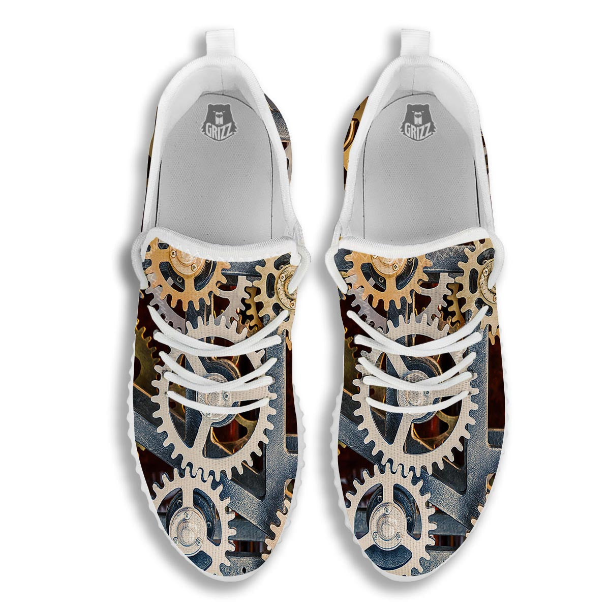 Cogs And Steampunk Gears Print White Walking Shoes-grizzshop