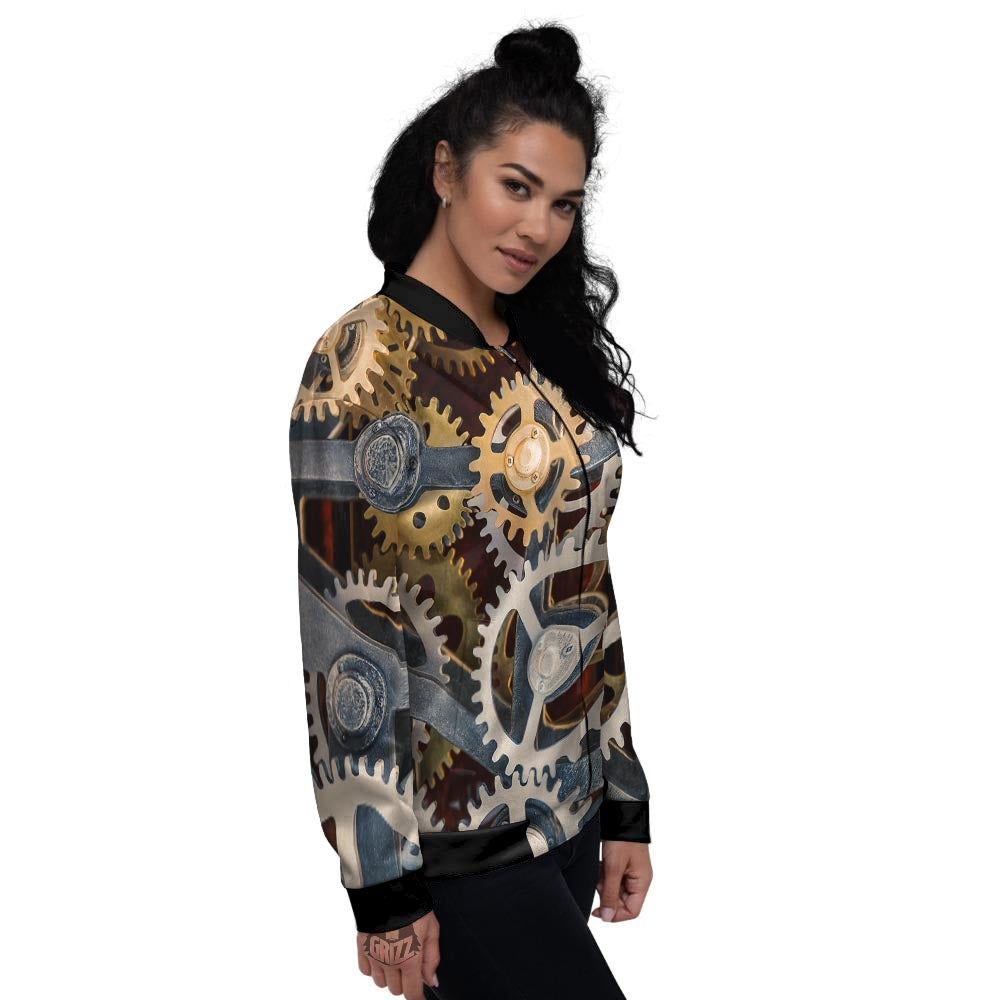 Cogs And Steampunk Gears Print Women's Bomber Jacket-grizzshop