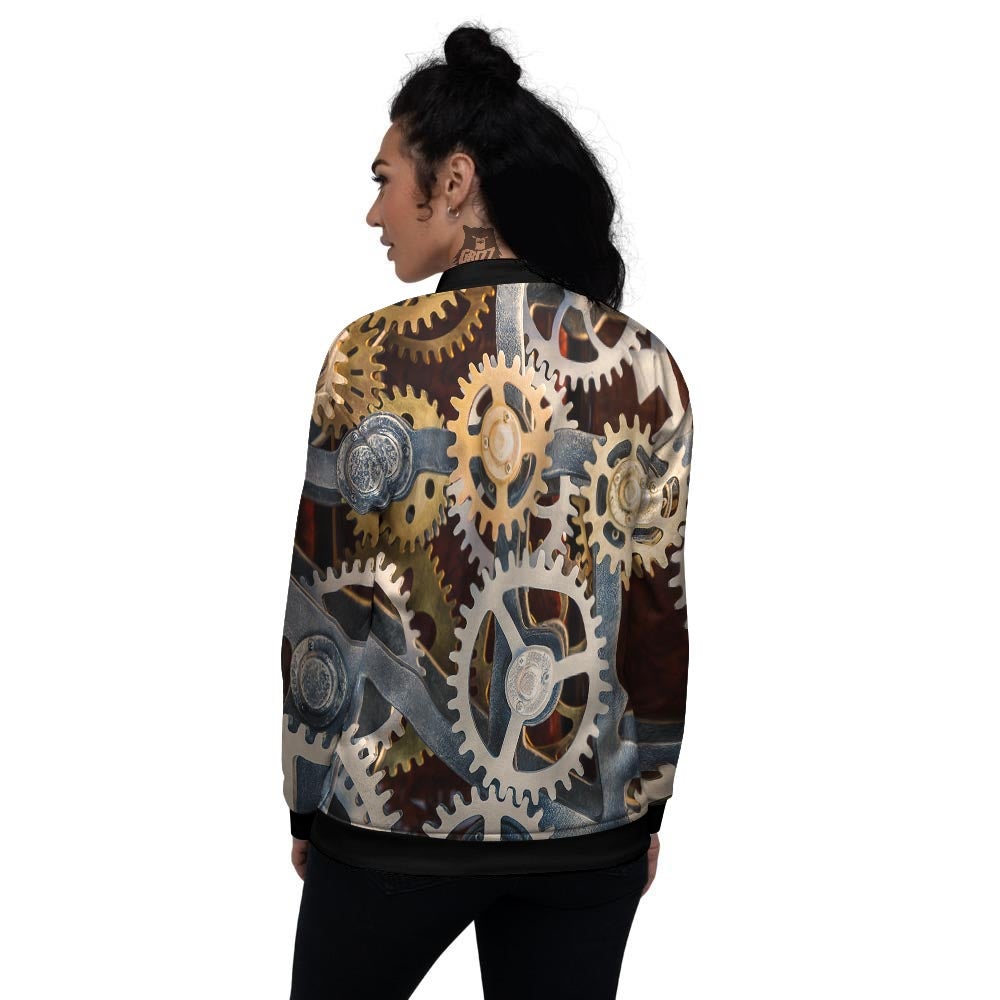 Cogs And Steampunk Gears Print Women's Bomber Jacket-grizzshop