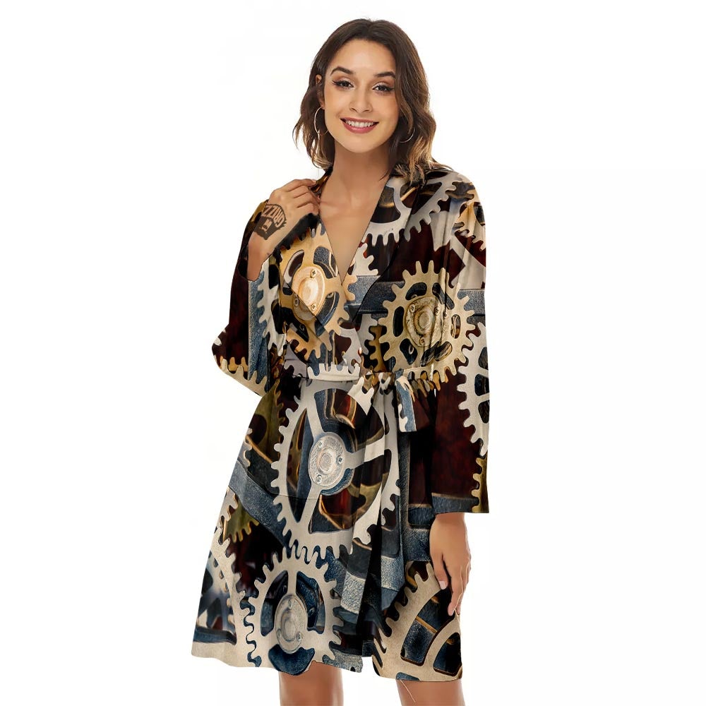 Cogs And Steampunk Gears Print Women's Robe-grizzshop