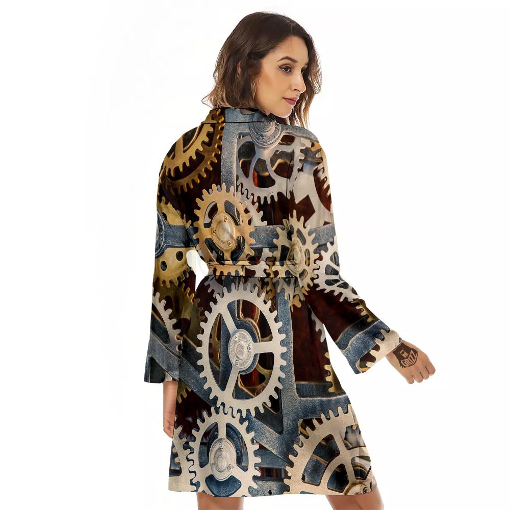 Cogs And Steampunk Gears Print Women's Robe-grizzshop