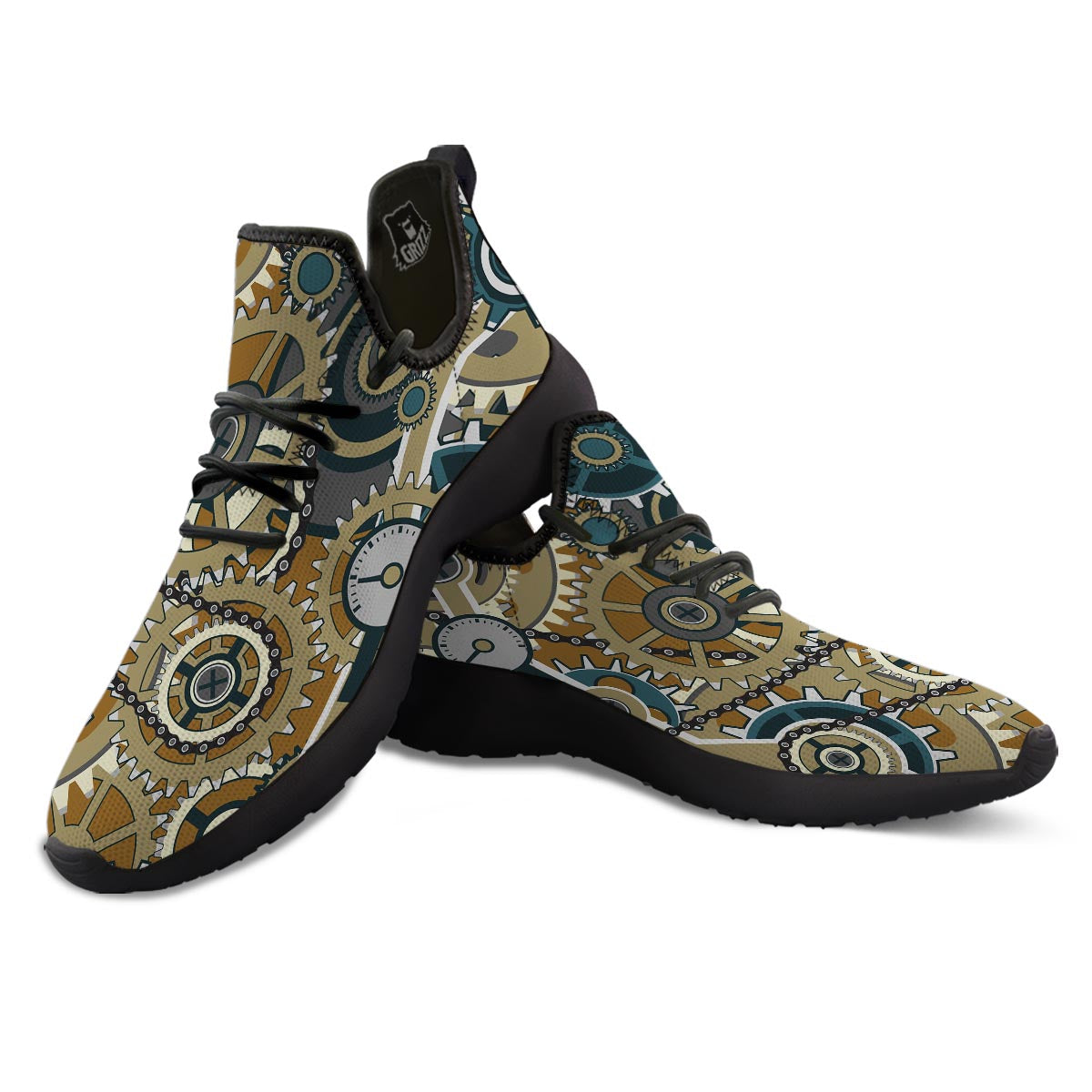 Cogwheels Steampunk Print Black Athletic Shoes-grizzshop