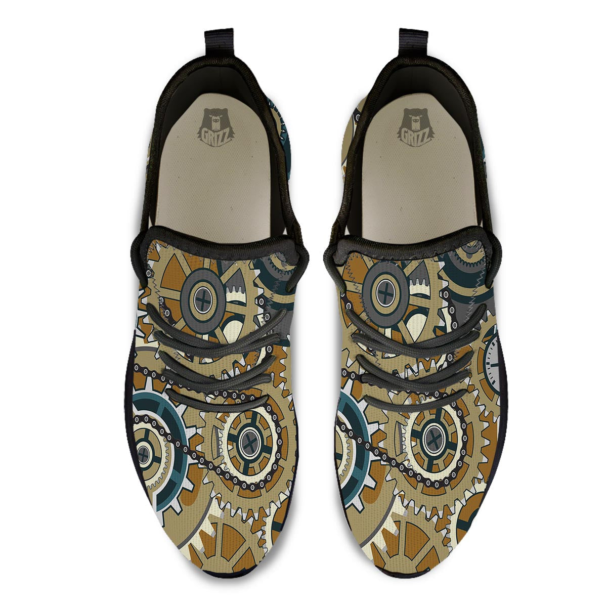 Cogwheels Steampunk Print Black Athletic Shoes-grizzshop