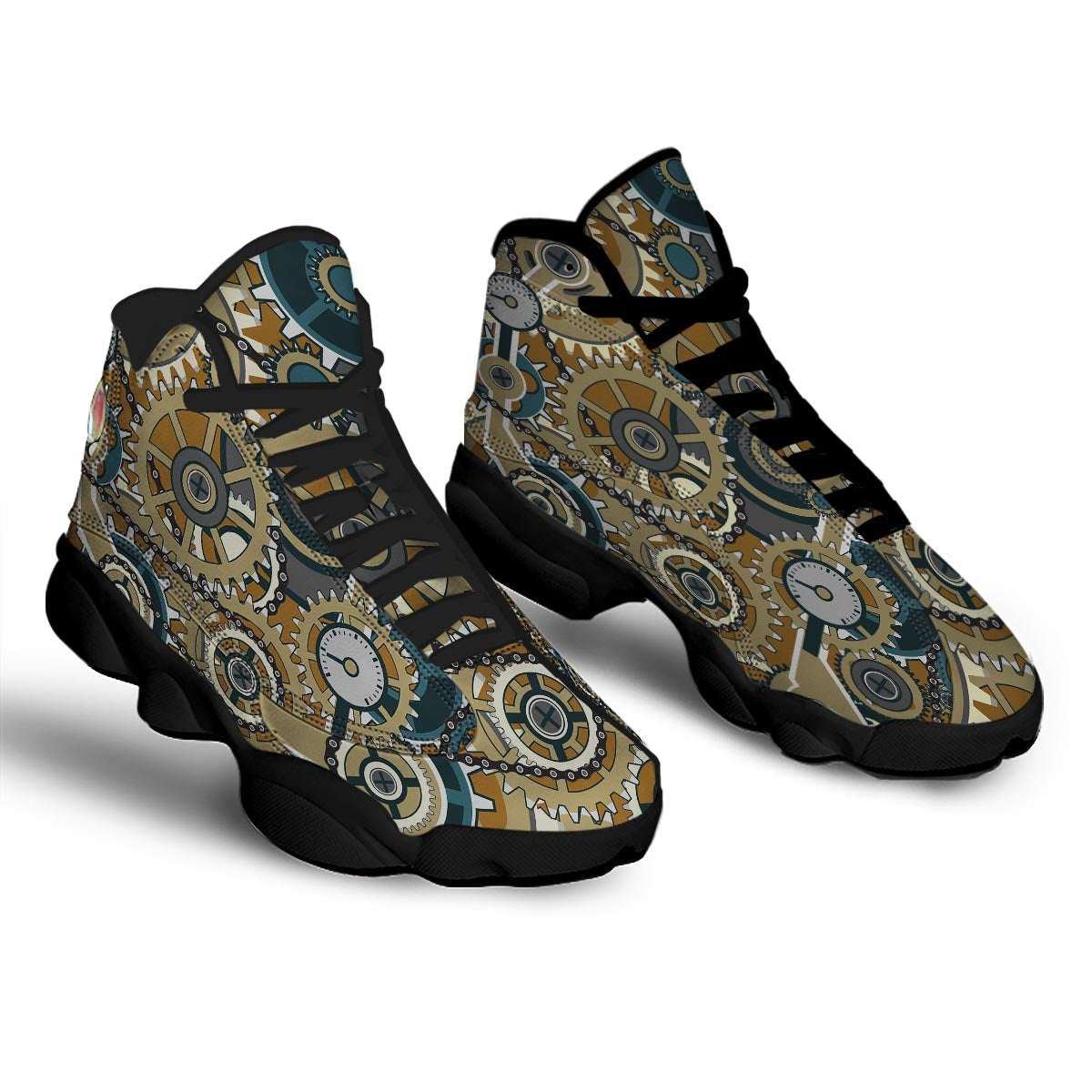 Cogwheels Steampunk Print Black Basketball Shoes-grizzshop