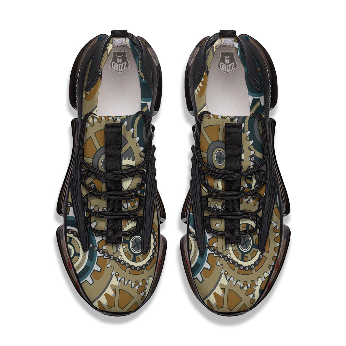 Cogwheels Steampunk Print Black Gym Shoes-grizzshop