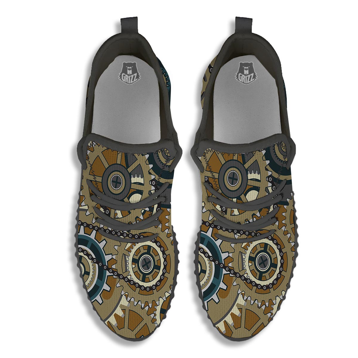 Cogwheels Steampunk Print Black Walking Shoes-grizzshop
