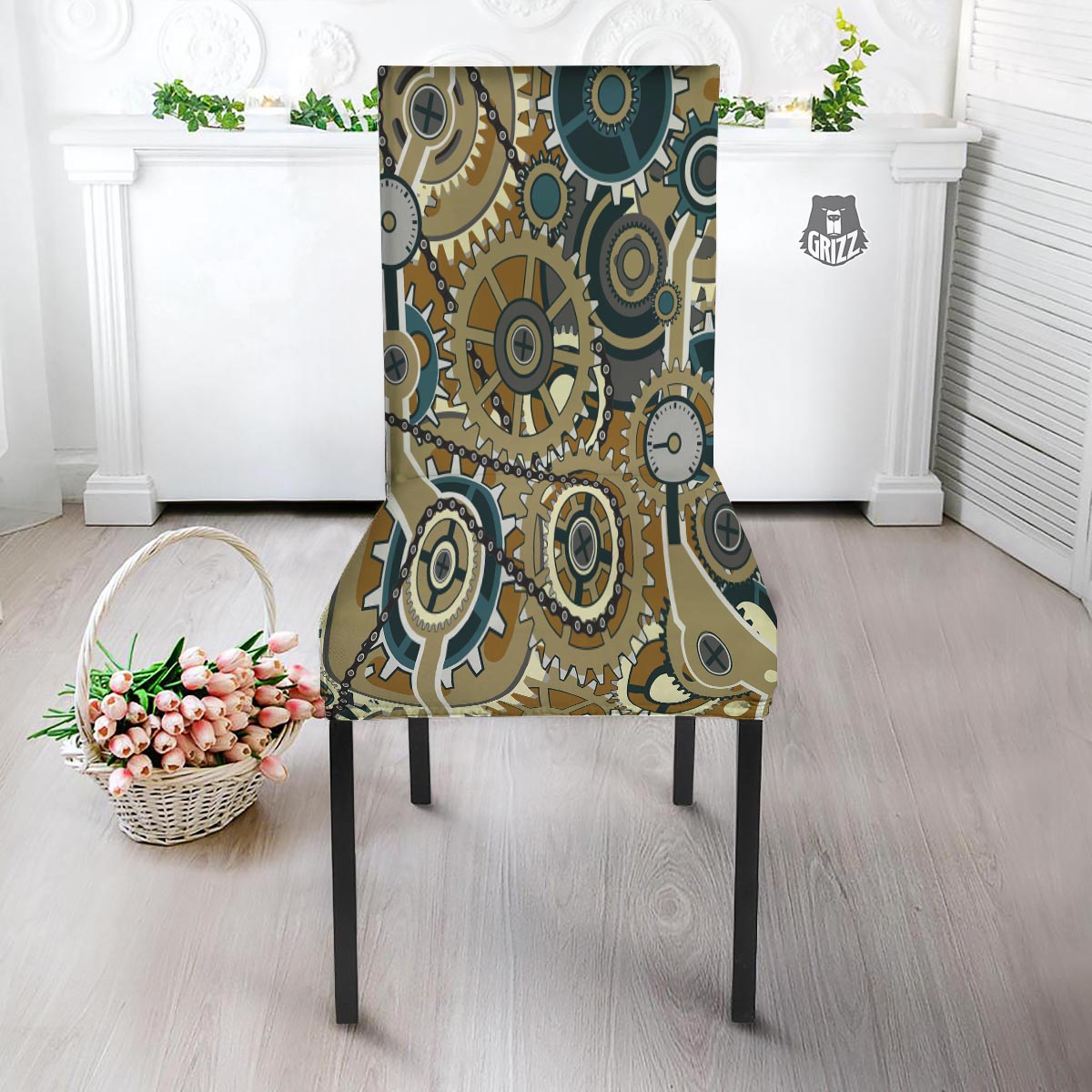 Cogwheels Steampunk Print Dining Chair Slipcover-grizzshop