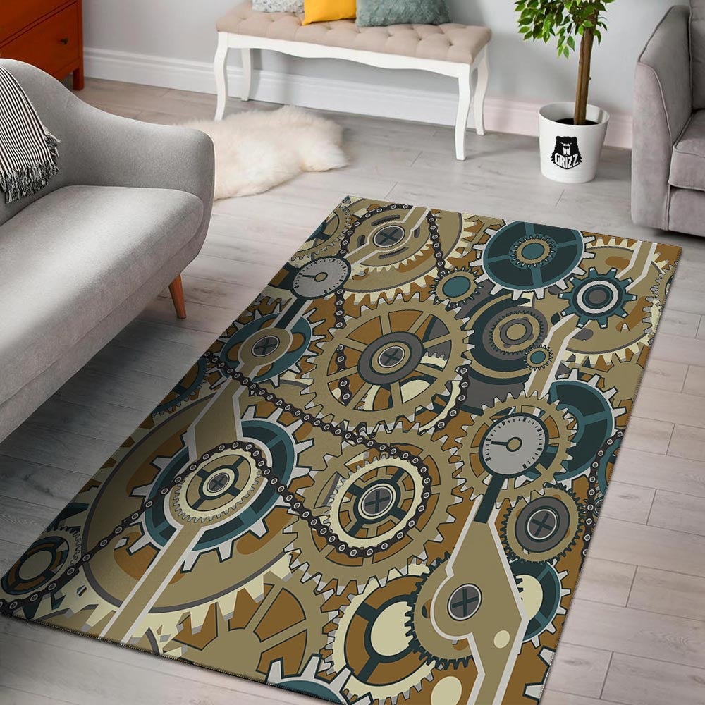 Cogwheels Steampunk Print Floor Mat-grizzshop