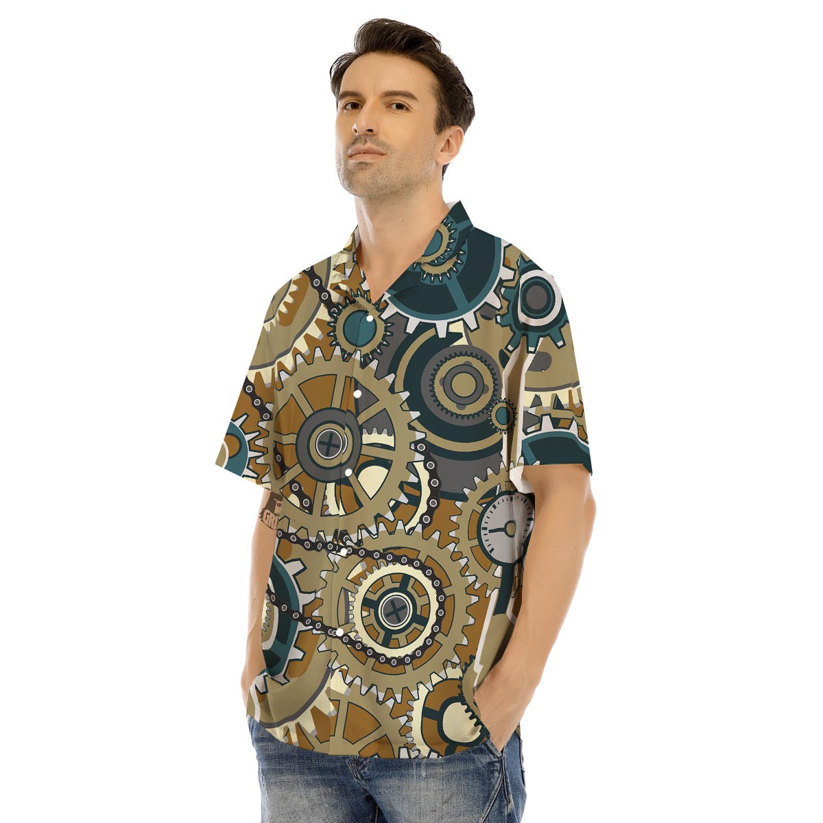 Cogwheels Steampunk Print Men's Hawaiian Shirt-grizzshop
