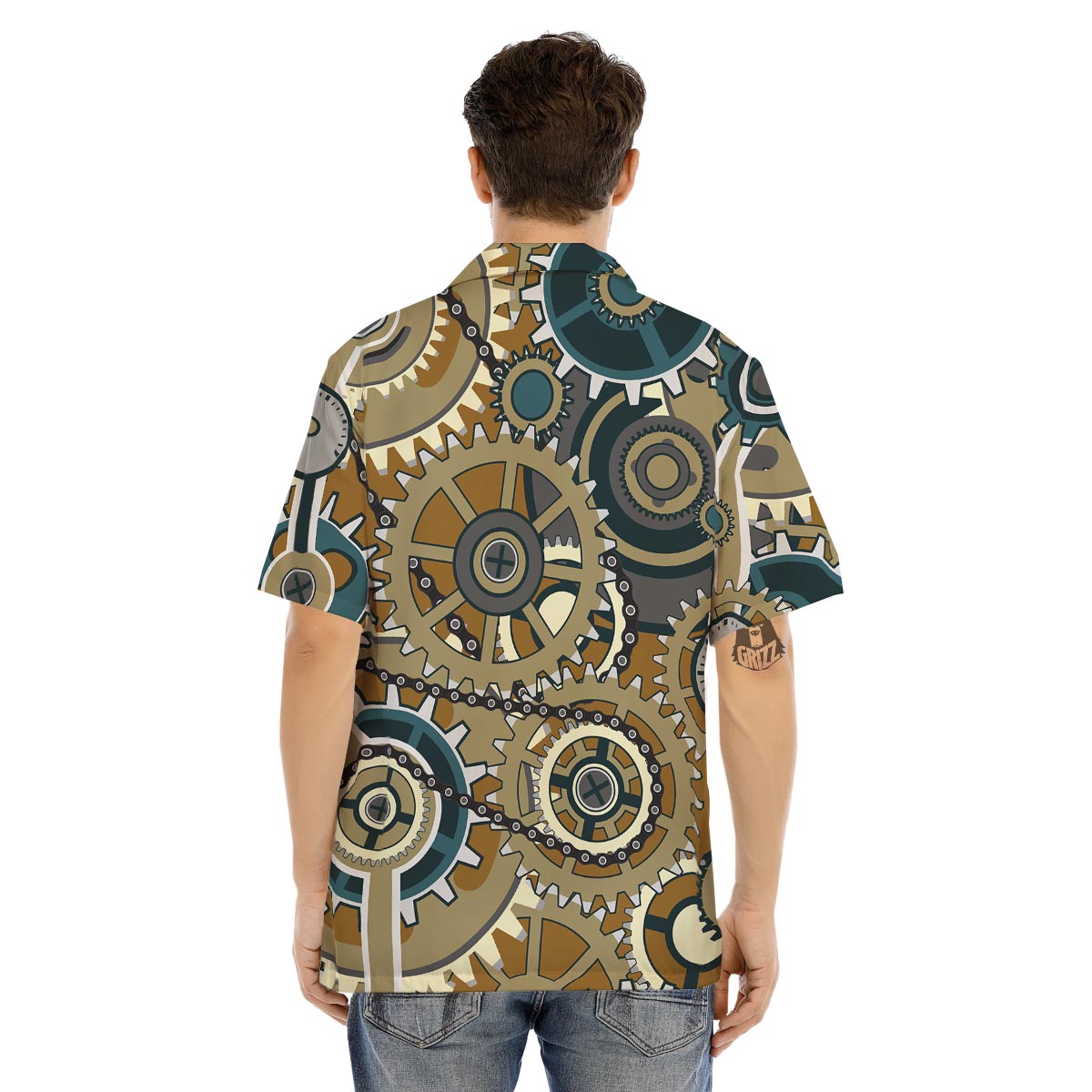 Cogwheels Steampunk Print Men's Hawaiian Shirt-grizzshop