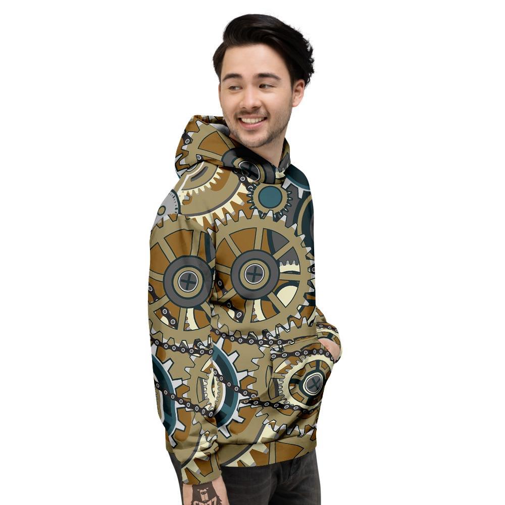 Cogwheels Steampunk Print Men's Hoodie-grizzshop