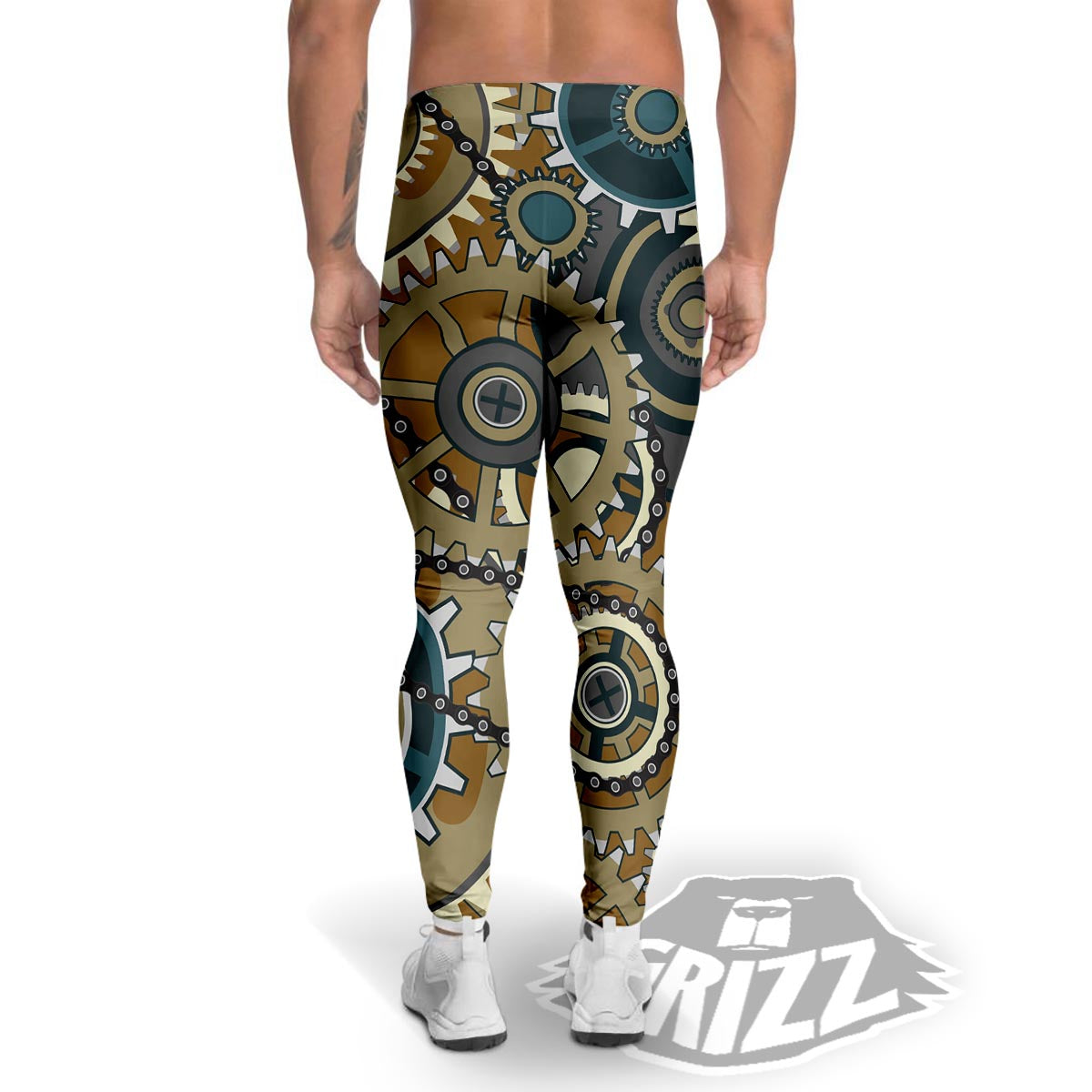 Cogwheels Steampunk Print Men's Leggings-grizzshop