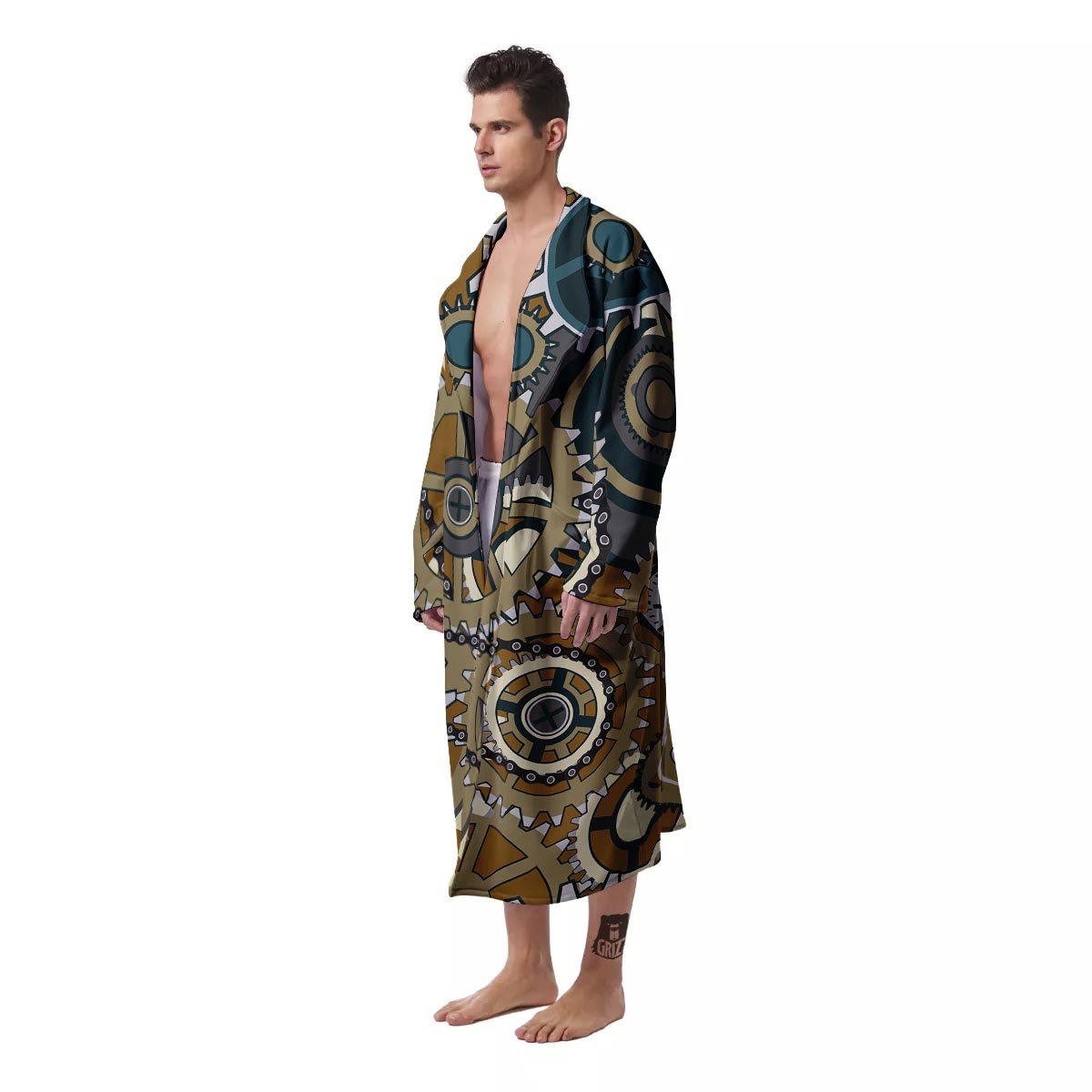 Cogwheels Steampunk Print Men's Robe-grizzshop