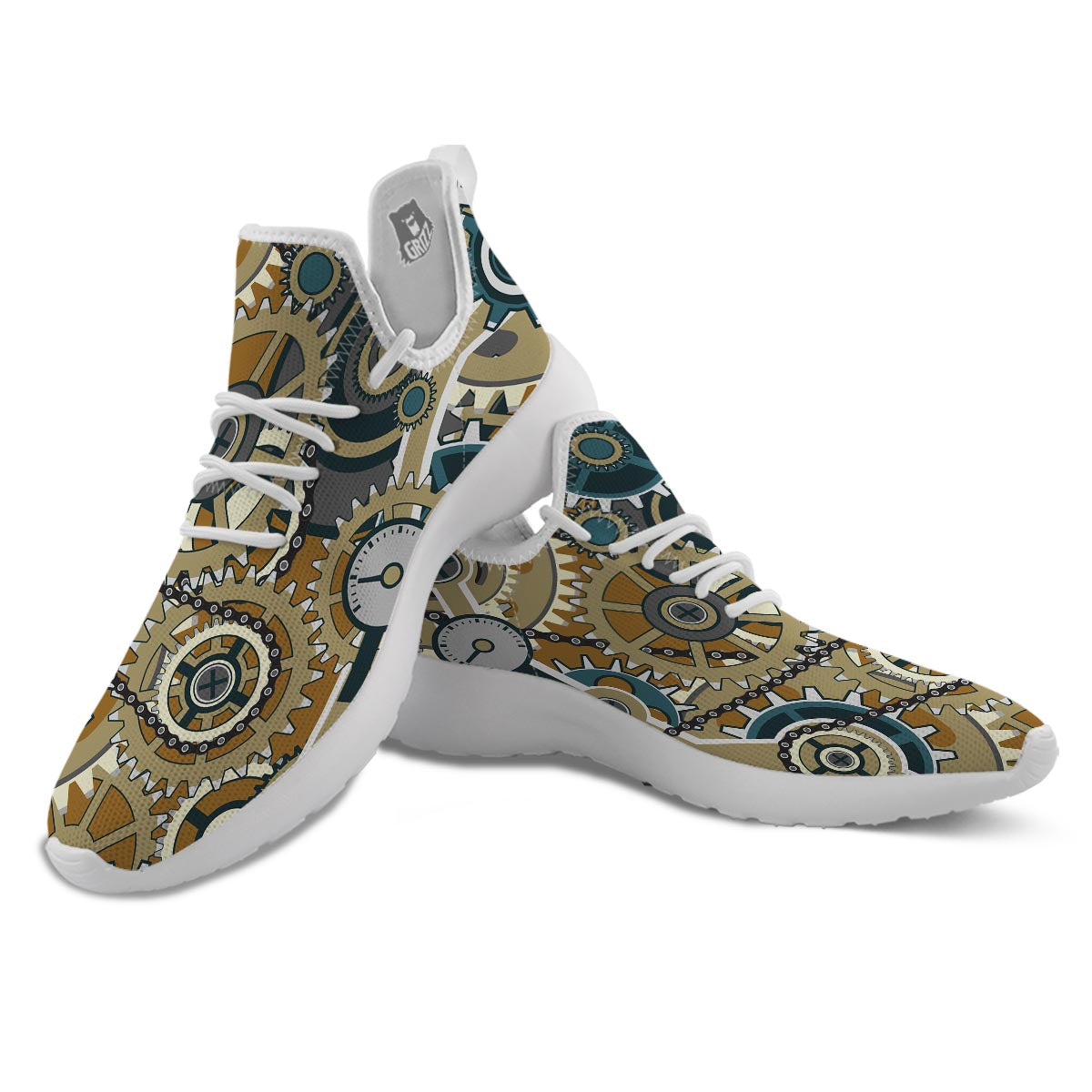 Cogwheels Steampunk Print White Athletic Shoes-grizzshop