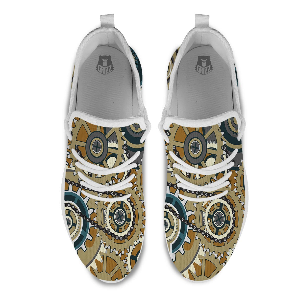 Cogwheels Steampunk Print White Athletic Shoes-grizzshop