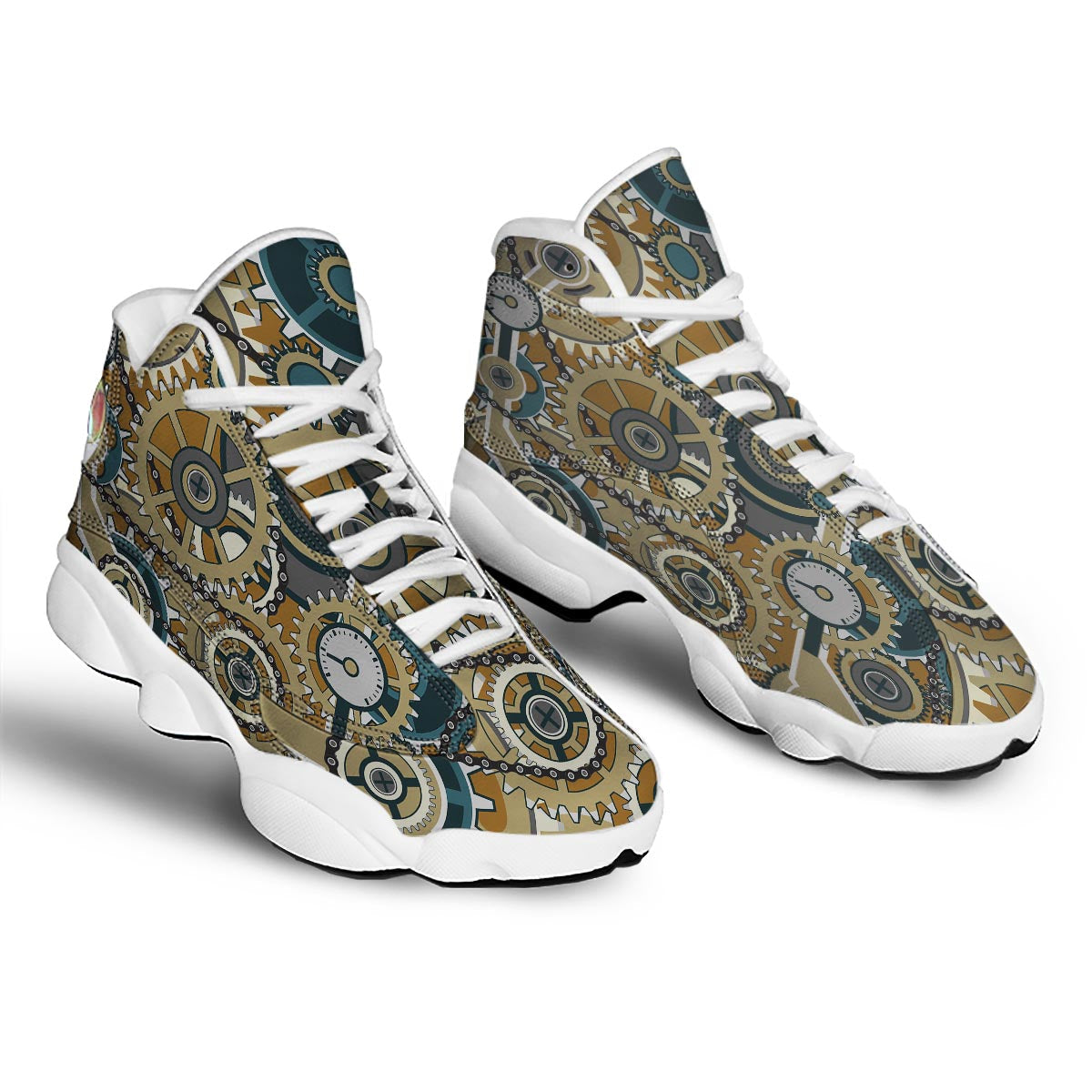 Cogwheels Steampunk Print White Basketball Shoes-grizzshop