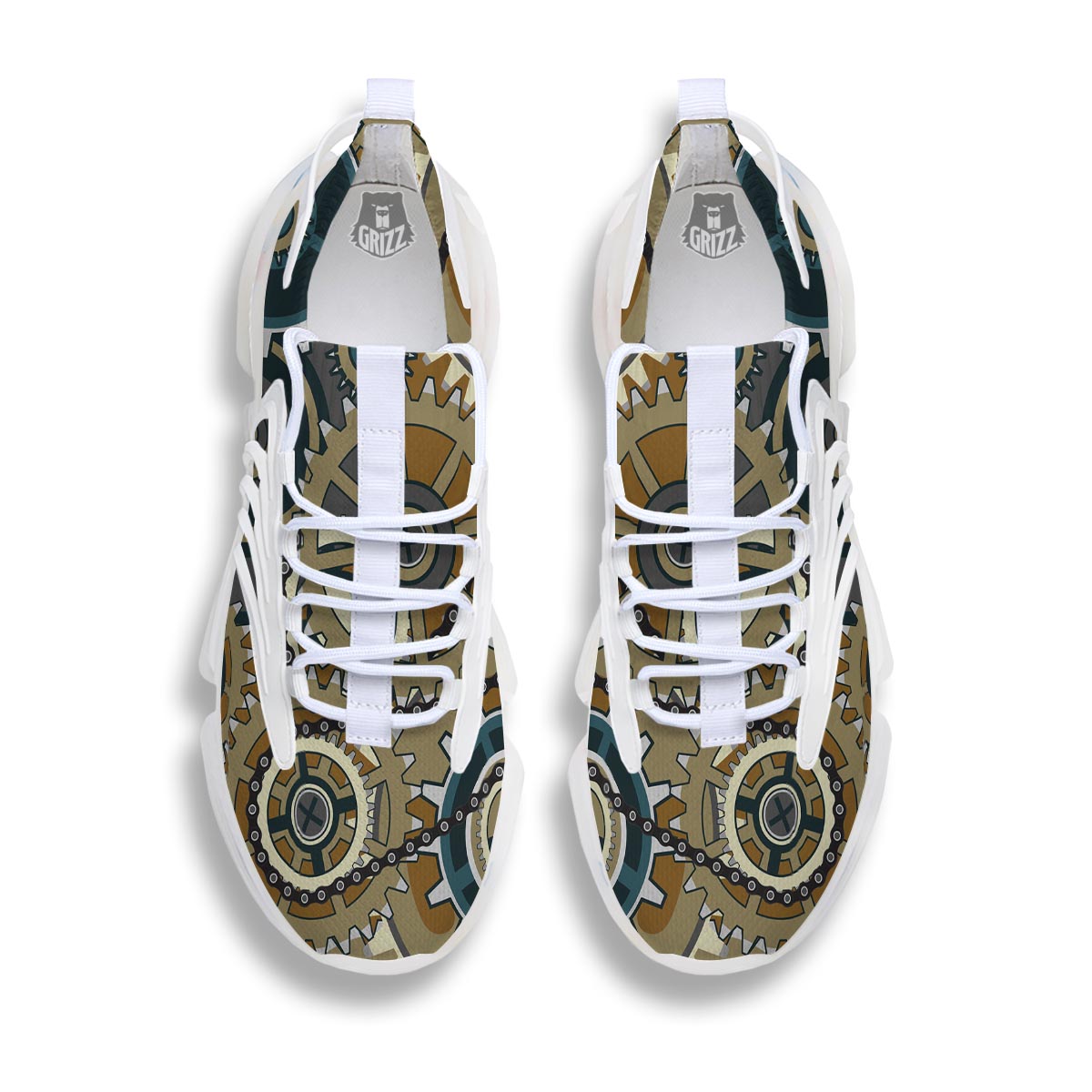 Cogwheels Steampunk Print White Gym Shoes-grizzshop