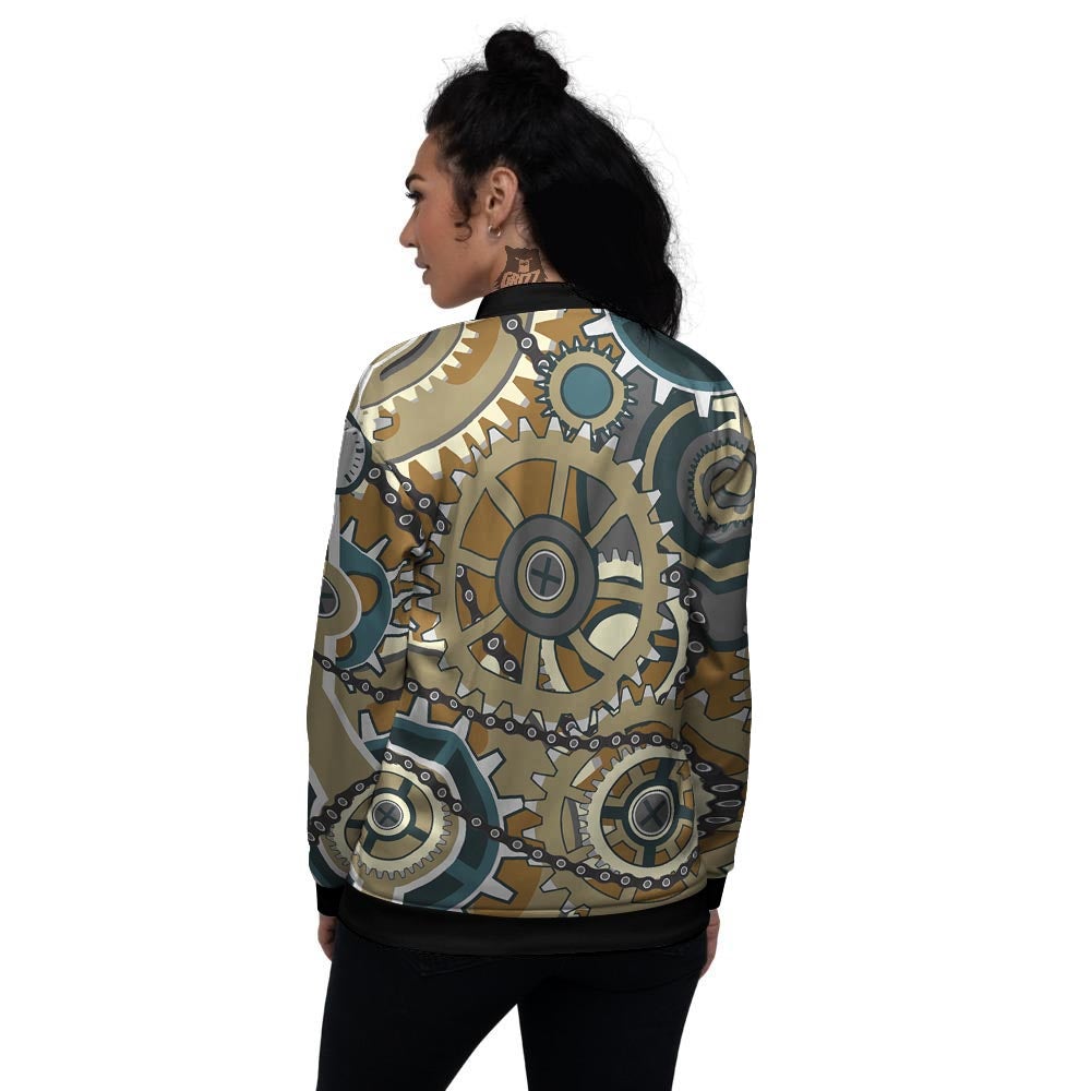 Cogwheels Steampunk Print Women's Bomber Jacket-grizzshop