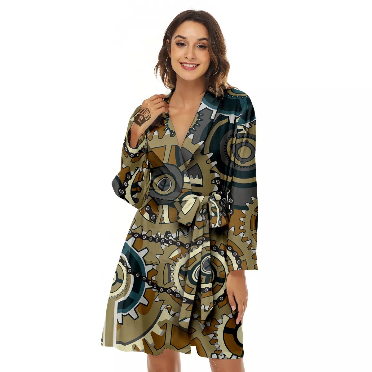 Cogwheels Steampunk Print Women's Robe-grizzshop