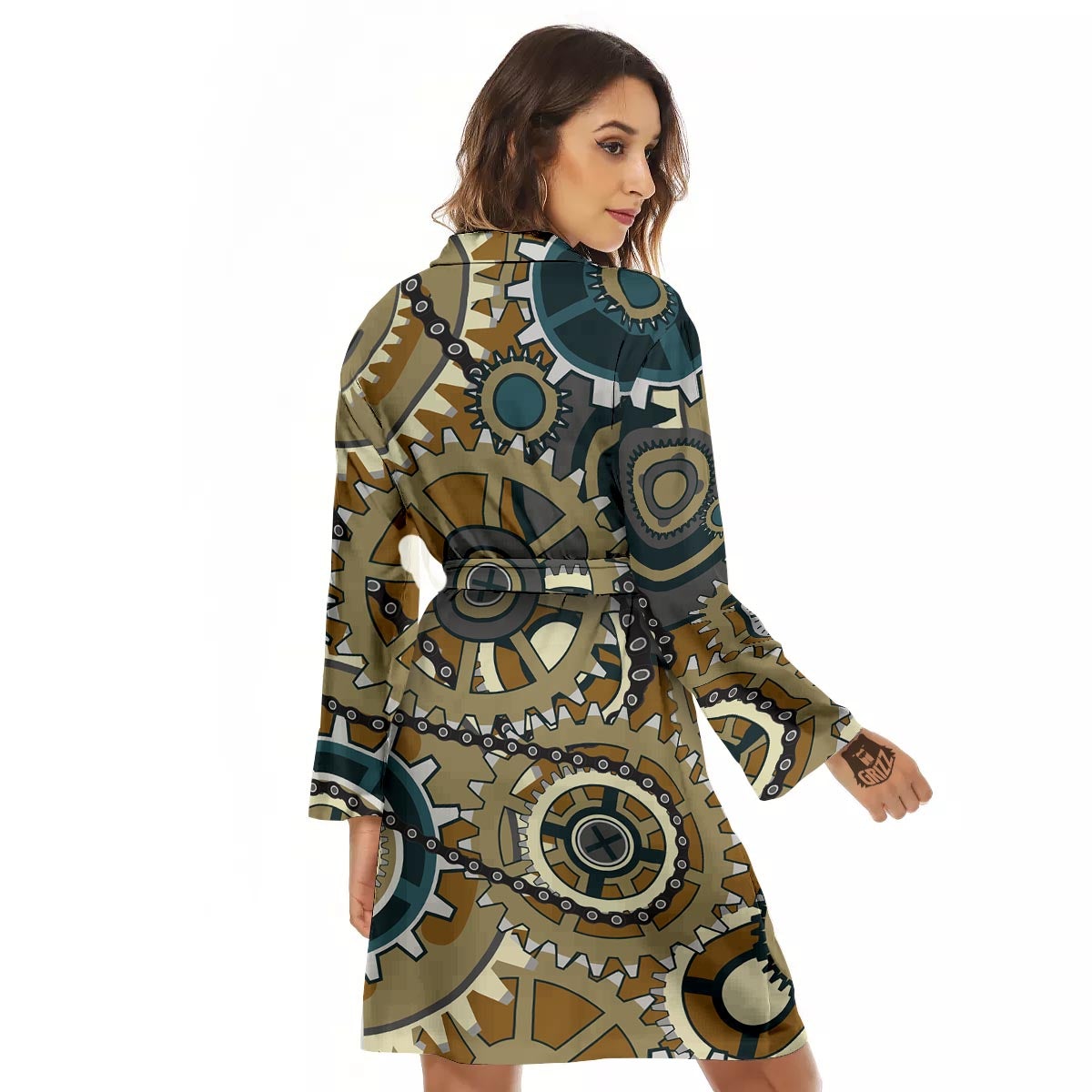 Cogwheels Steampunk Print Women's Robe-grizzshop
