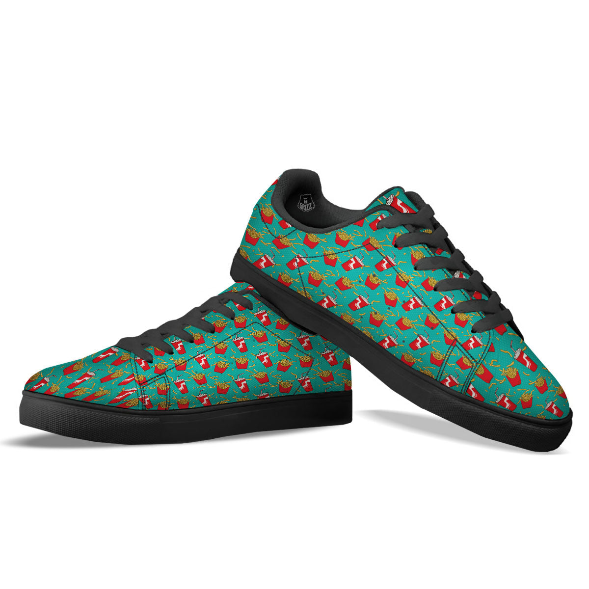Cola And French Fries Print Pattern Black Low Top Sneakers-grizzshop