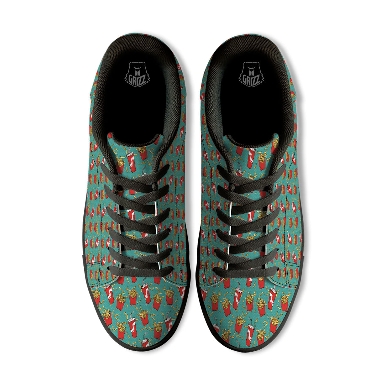 Cola And French Fries Print Pattern Black Low Top Sneakers-grizzshop