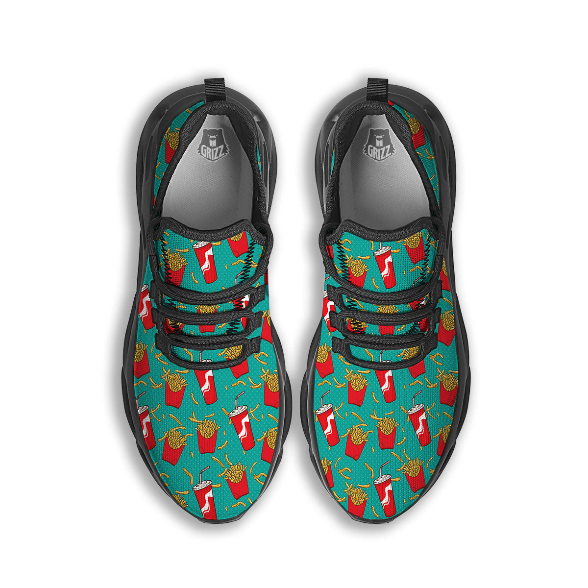 Cola And French Fries Print Pattern Black Running Shoes-grizzshop