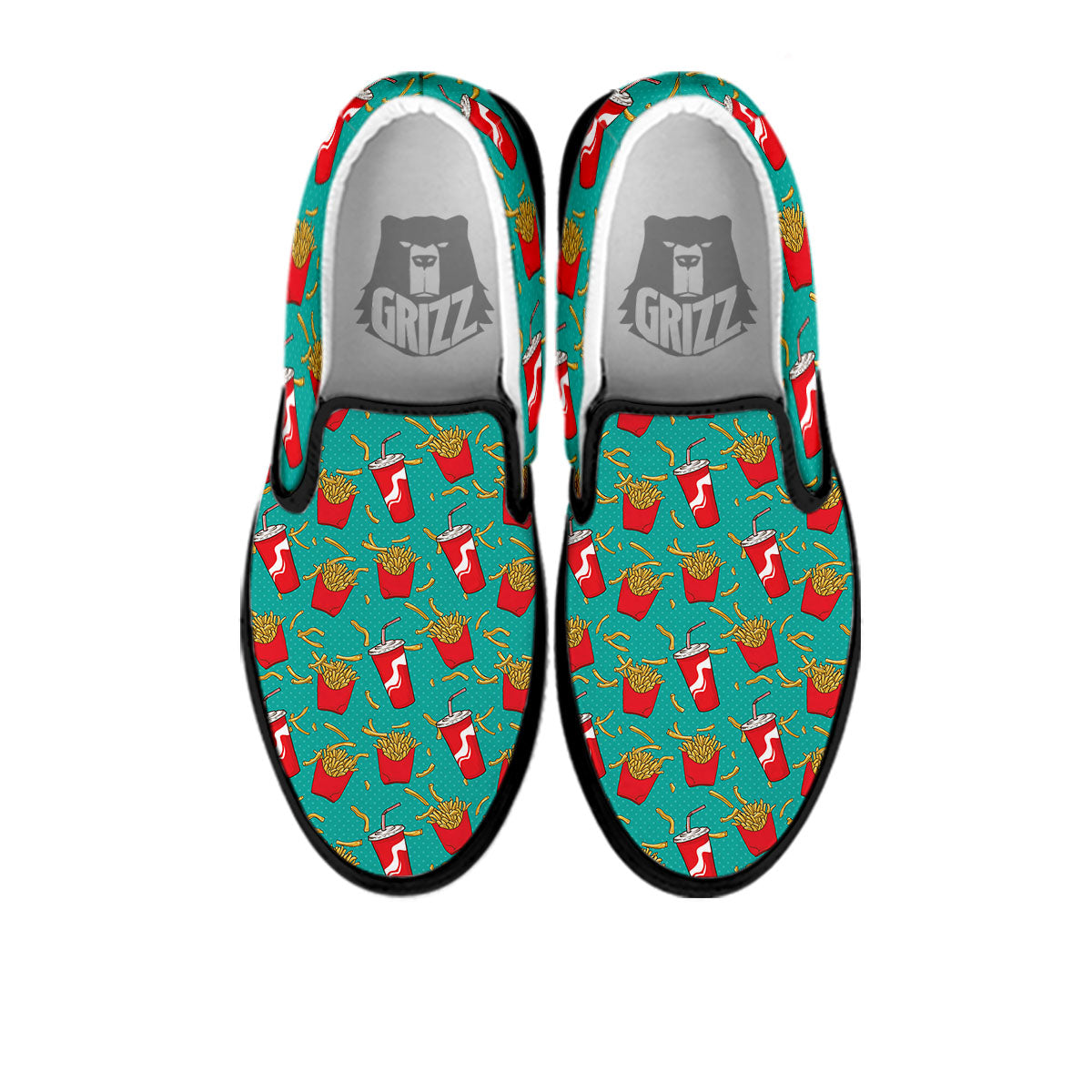 Cola And French Fries Print Pattern Black Slip On Shoes-grizzshop