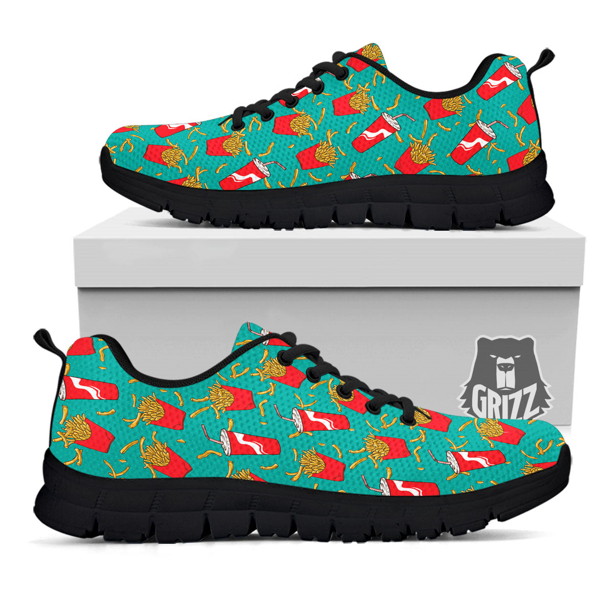 Cola And French Fries Print Pattern Black Sneaker-grizzshop