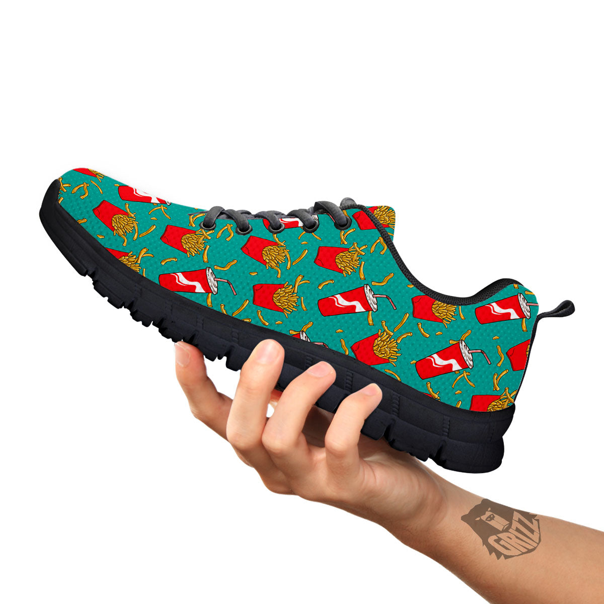 Cola And French Fries Print Pattern Black Sneaker-grizzshop