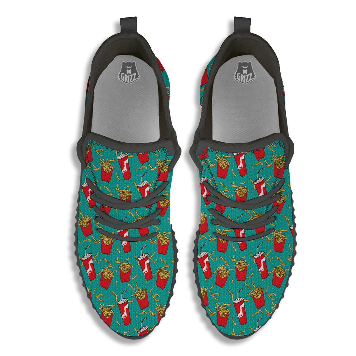 Cola And French Fries Print Pattern Black Walking Shoes-grizzshop