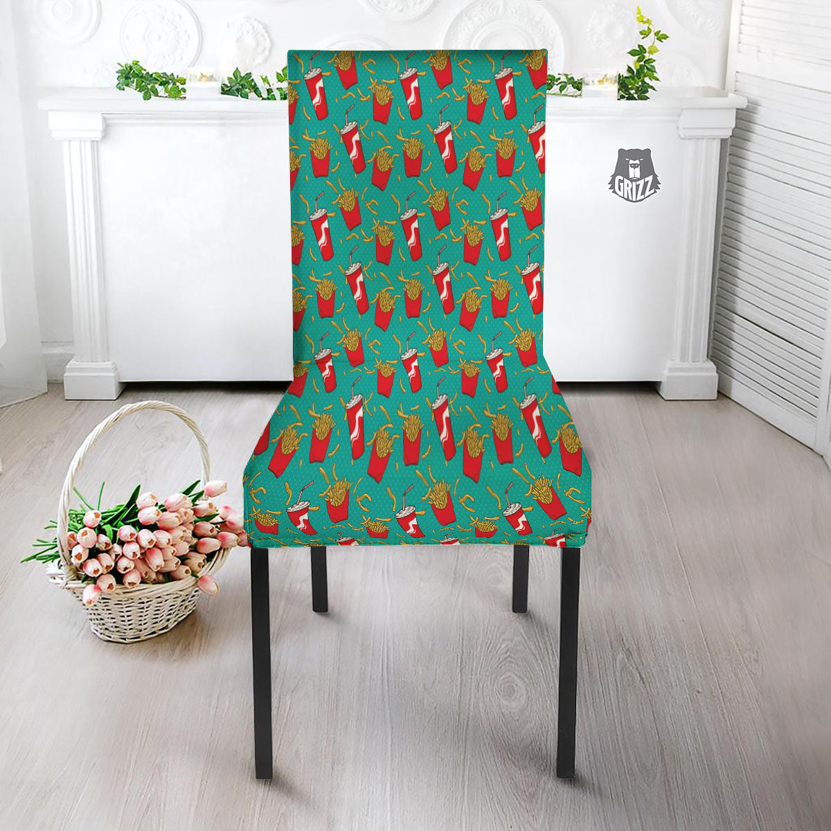 Cola And French Fries Print Pattern Dining Chair Slipcover-grizzshop