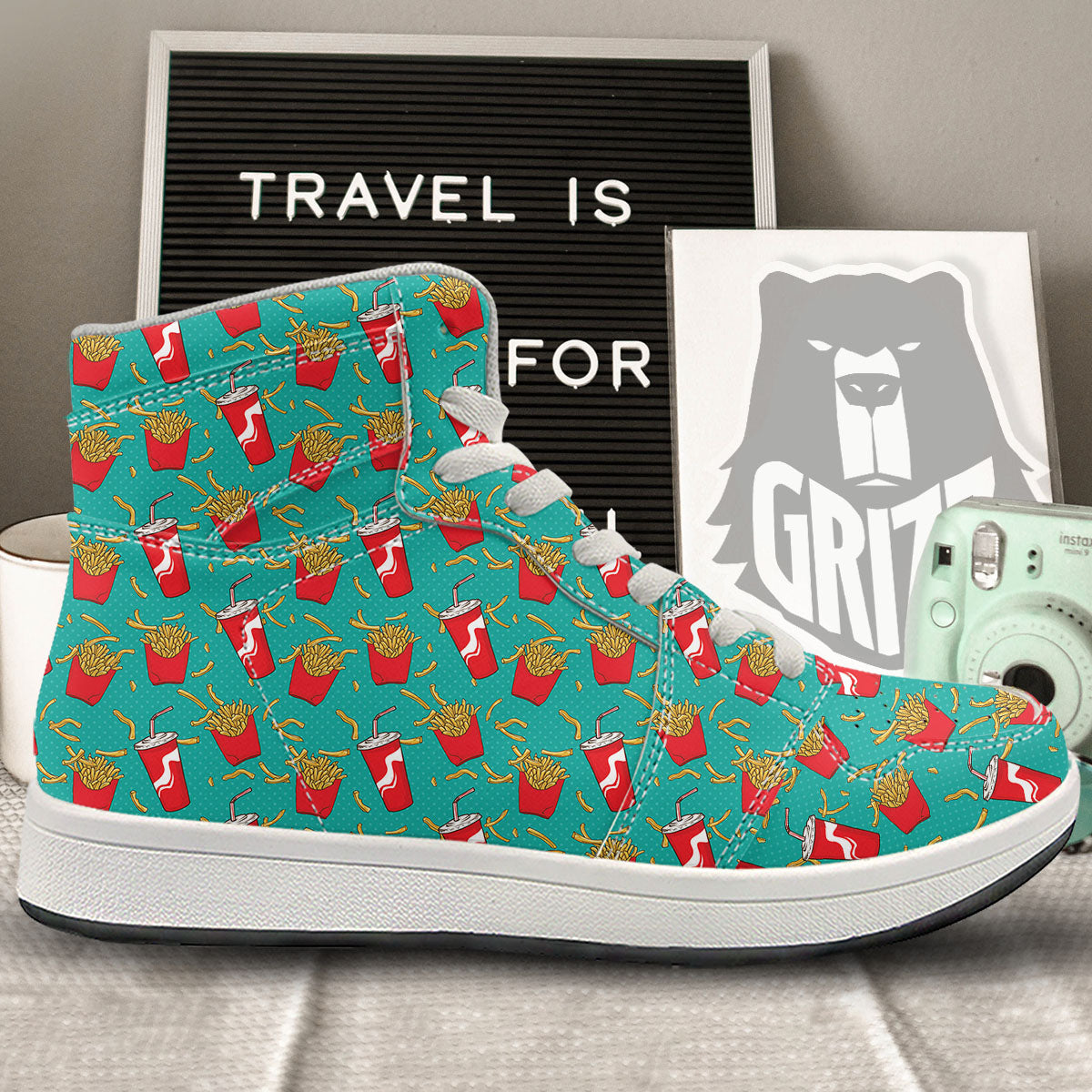 Cola And French Fries Print Pattern High Top Sneakers-grizzshop