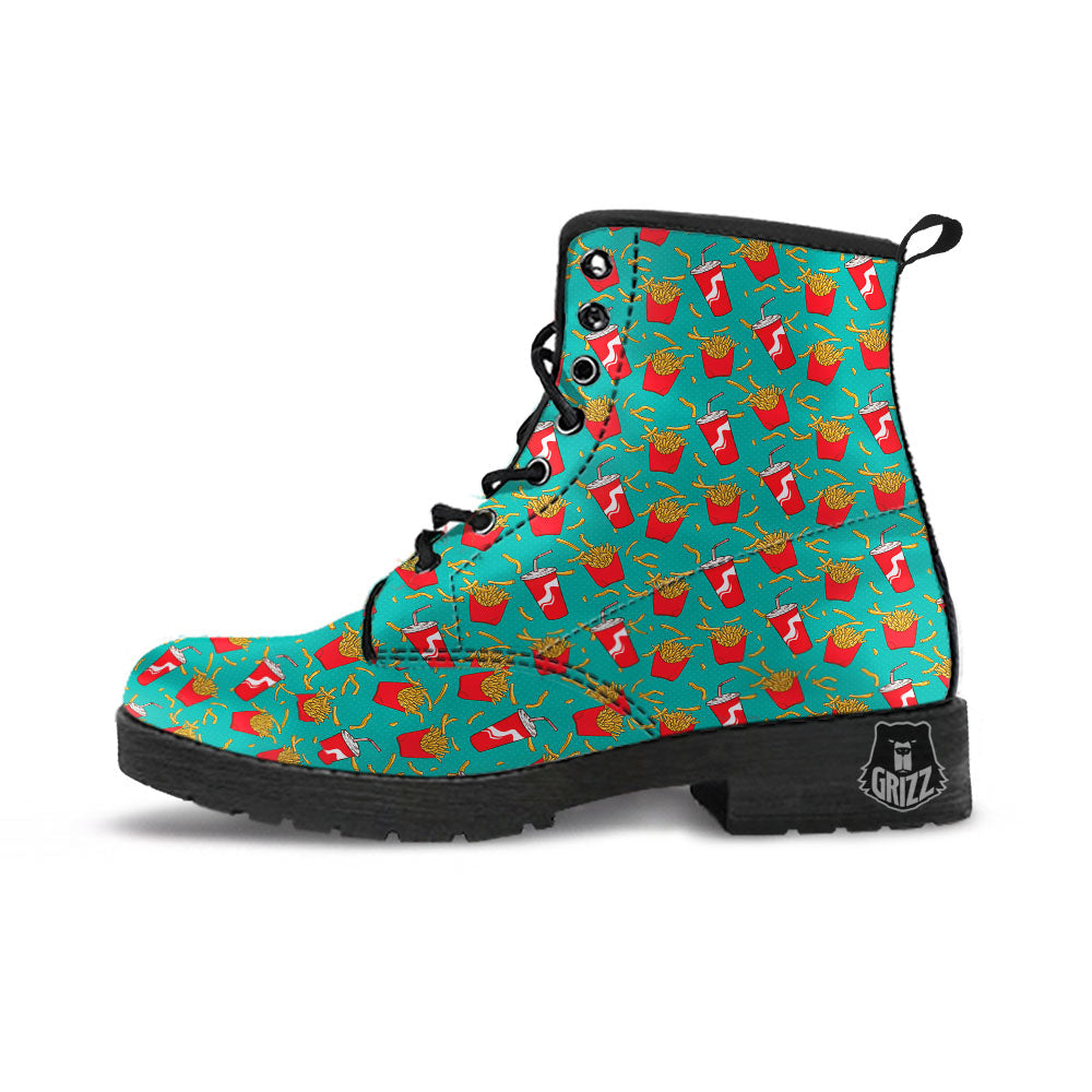 Cola And French Fries Print Pattern Leather Boots-grizzshop