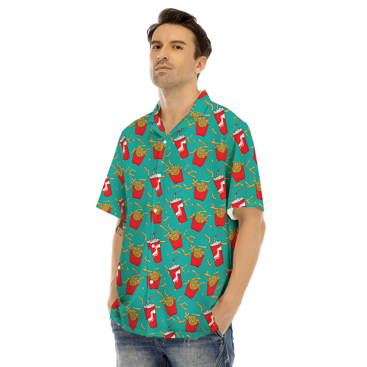 Cola And French Fries Print Pattern Men's Hawaiian Shirt-grizzshop
