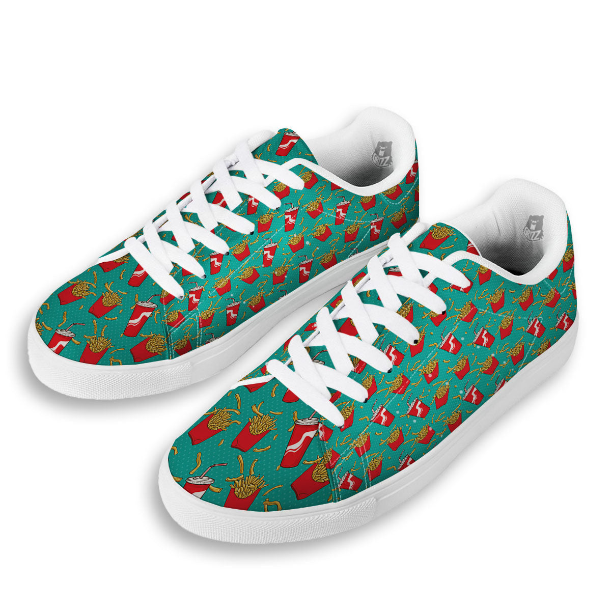 Cola And French Fries Print Pattern White Low Top Sneakers-grizzshop