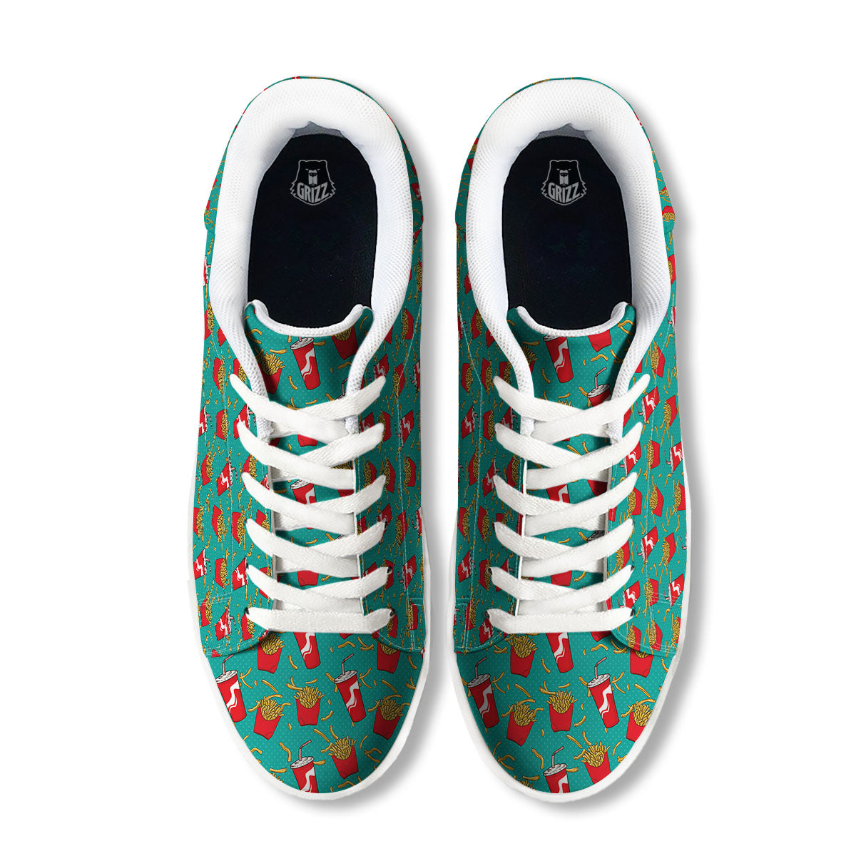 Cola And French Fries Print Pattern White Low Top Sneakers-grizzshop