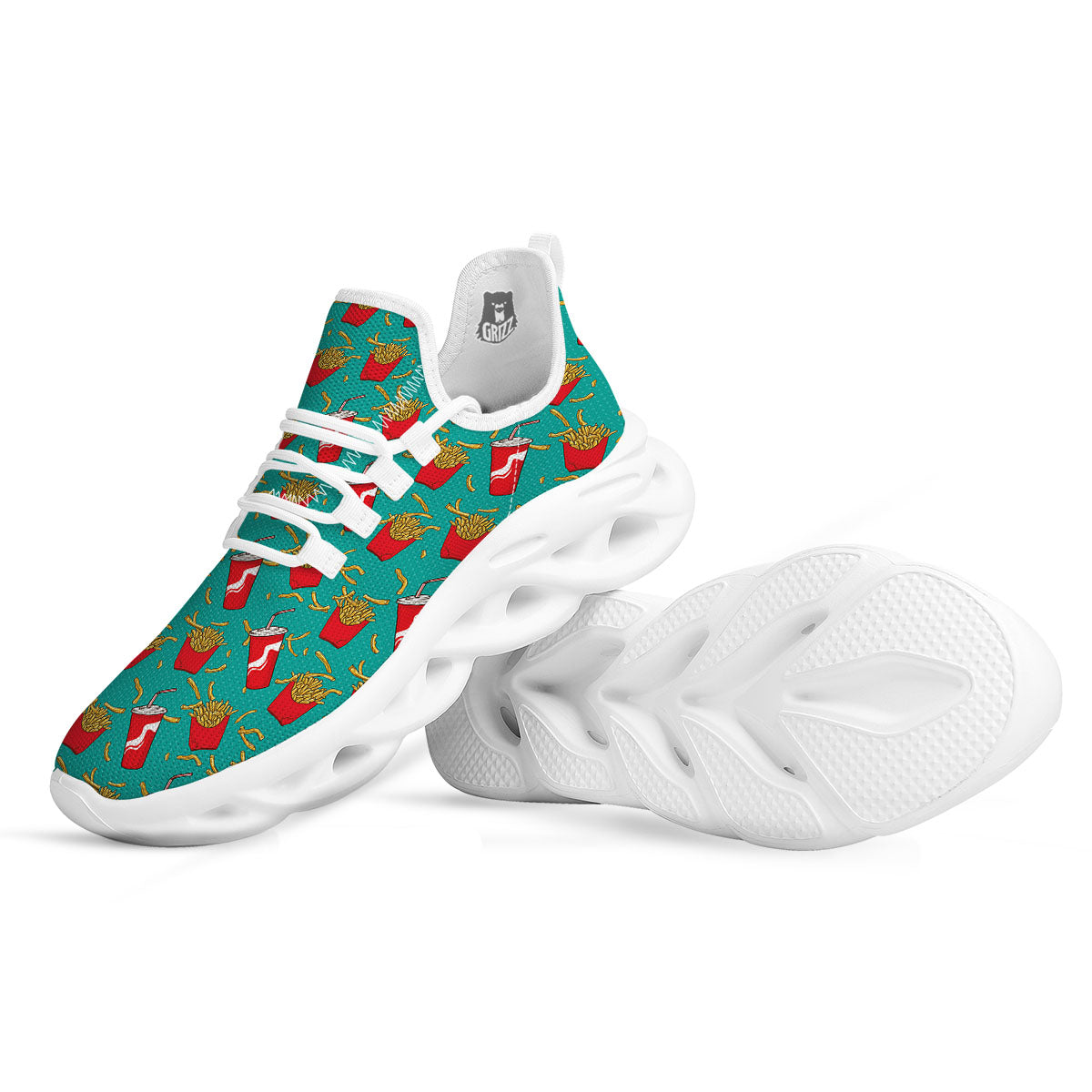 Cola And French Fries Print Pattern White Running Shoes-grizzshop