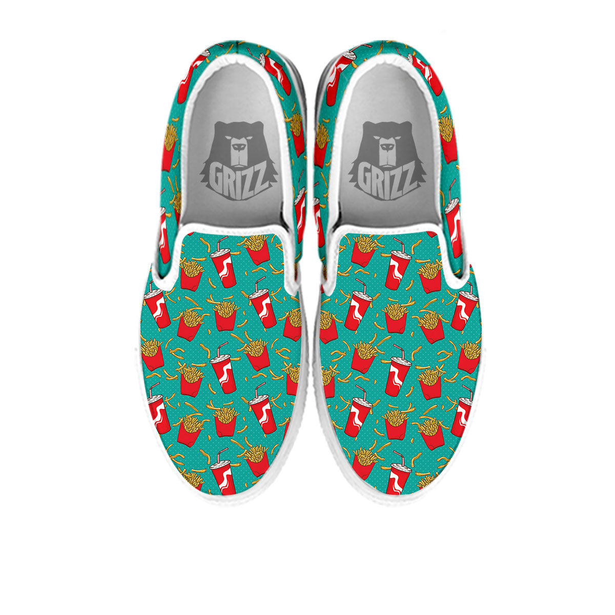 Cola And French Fries Print Pattern White Slip On Shoes-grizzshop