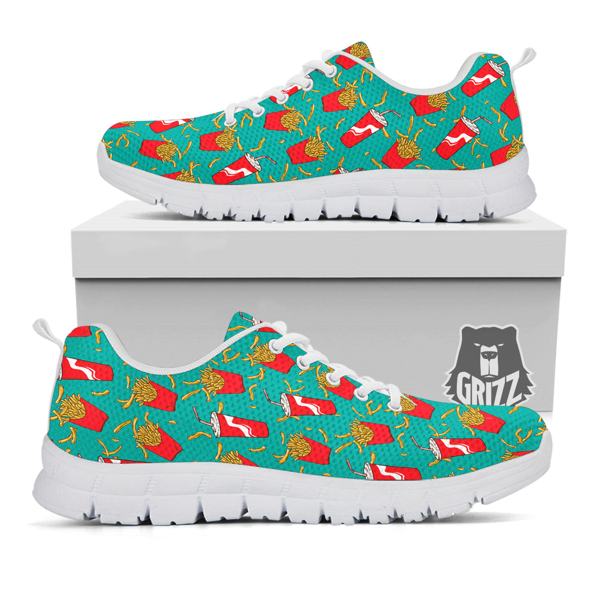 Cola And French Fries Print Pattern White Sneaker-grizzshop