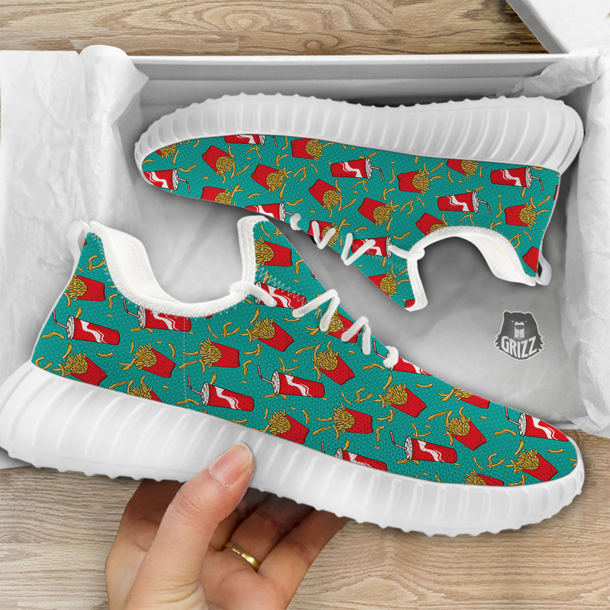 Cola And French Fries Print Pattern White Walking Shoes-grizzshop