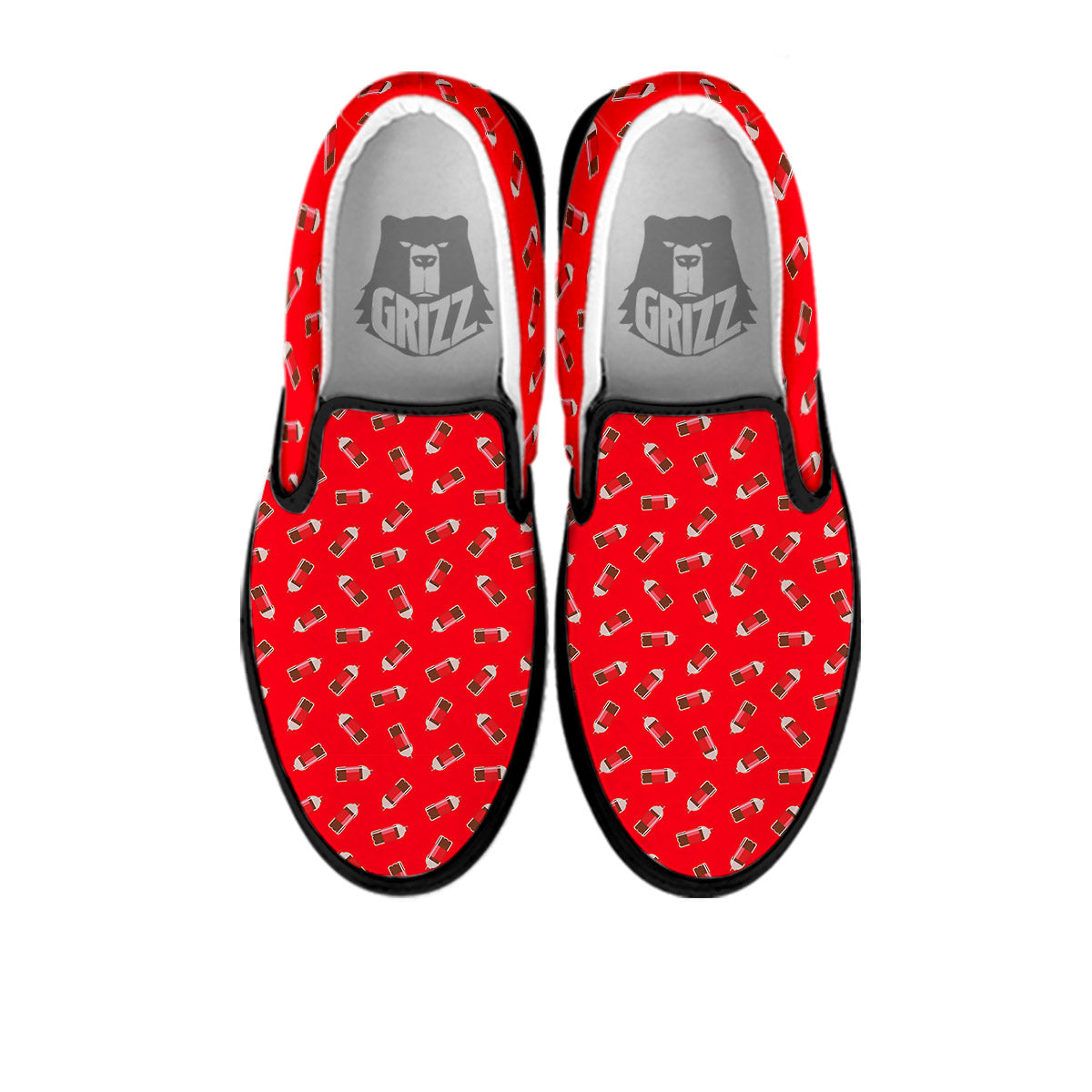 Cola Bottle Print Pattern Black Slip On Shoes-grizzshop