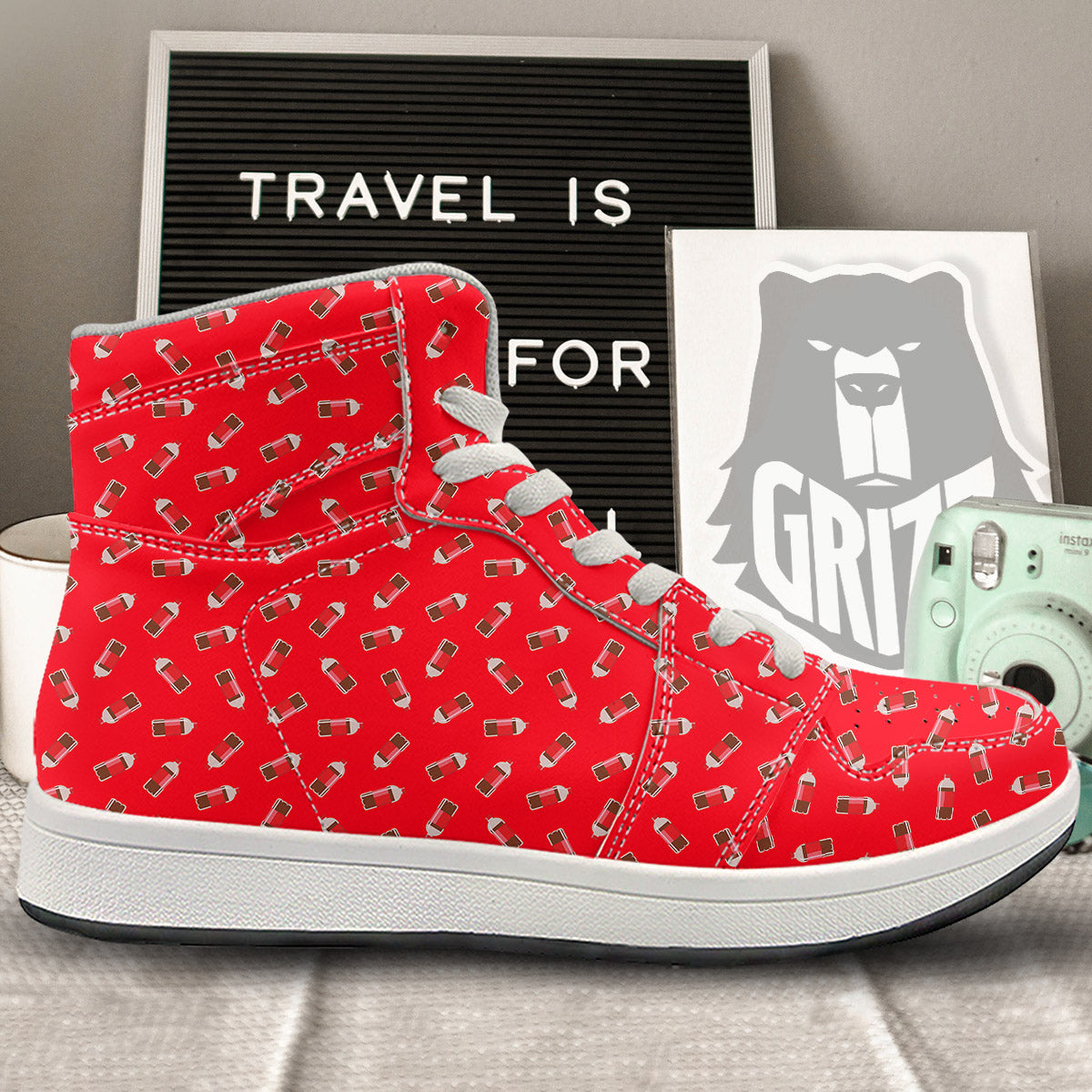 Cola Bottle Print Pattern High Top Sneakers-grizzshop