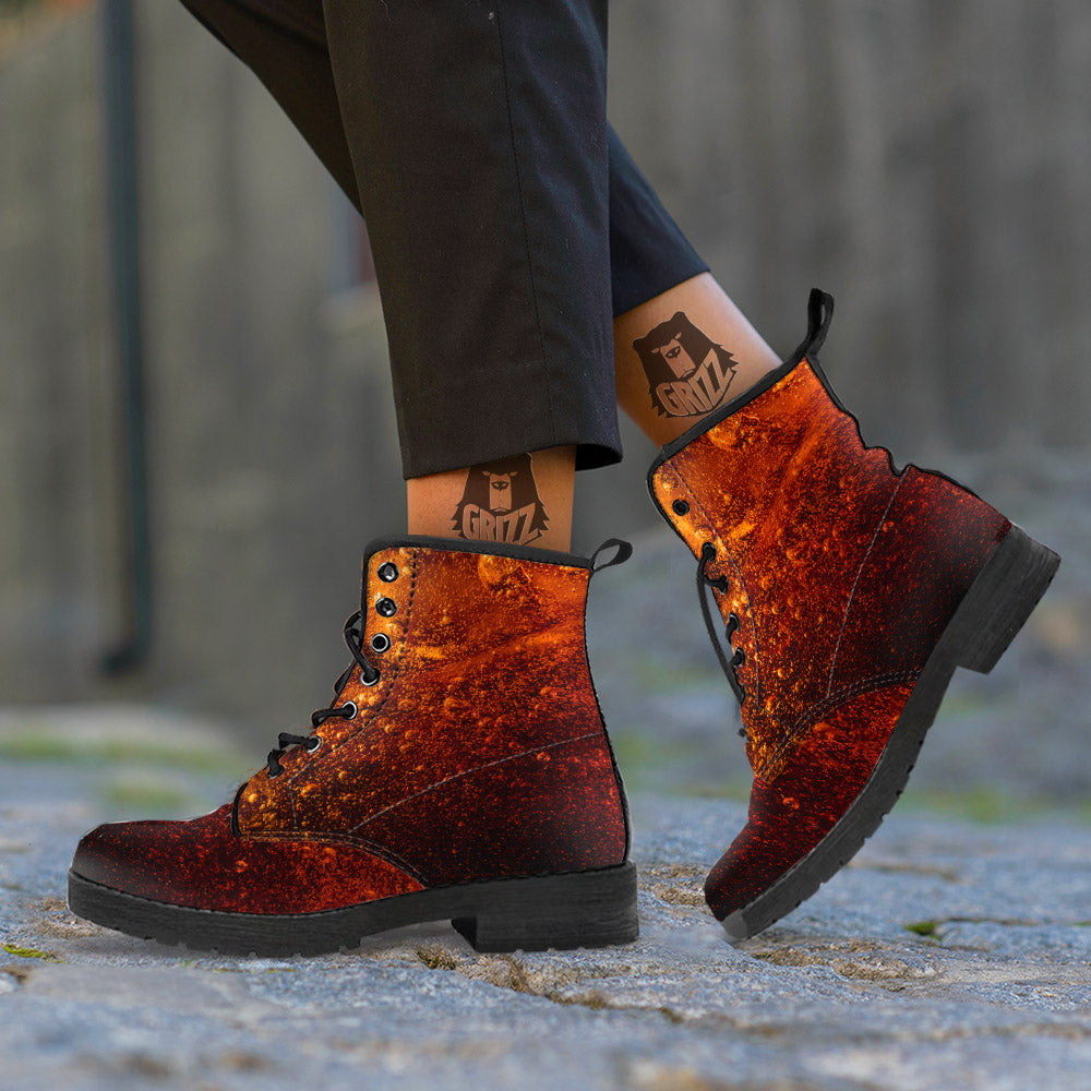 Cola Print Leather Boots-grizzshop
