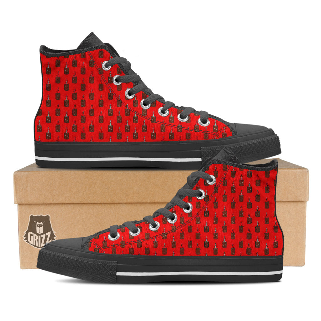 Cola Print Pattern Black High Top Shoes-grizzshop