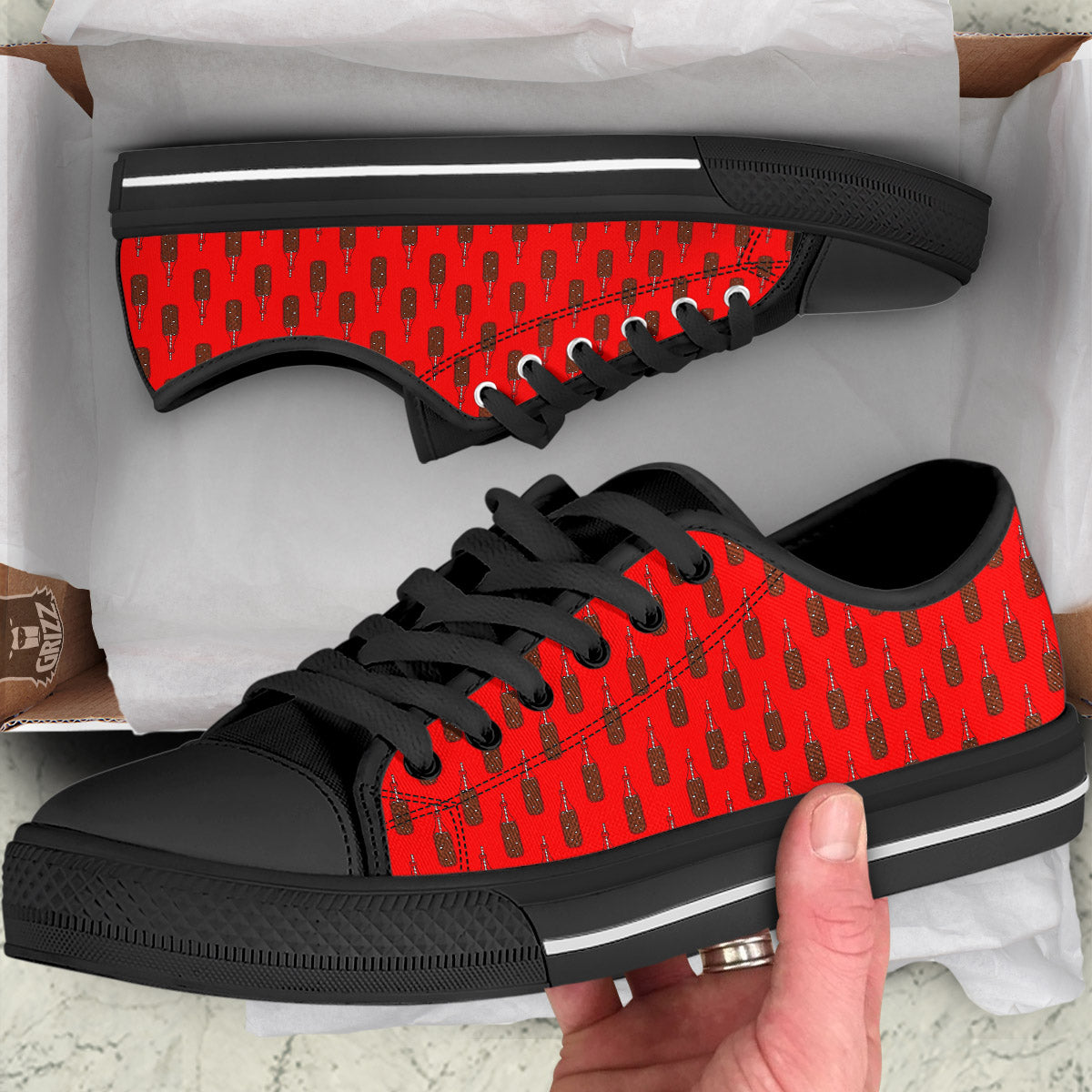 Cola Print Pattern Black Low Top Shoes-grizzshop